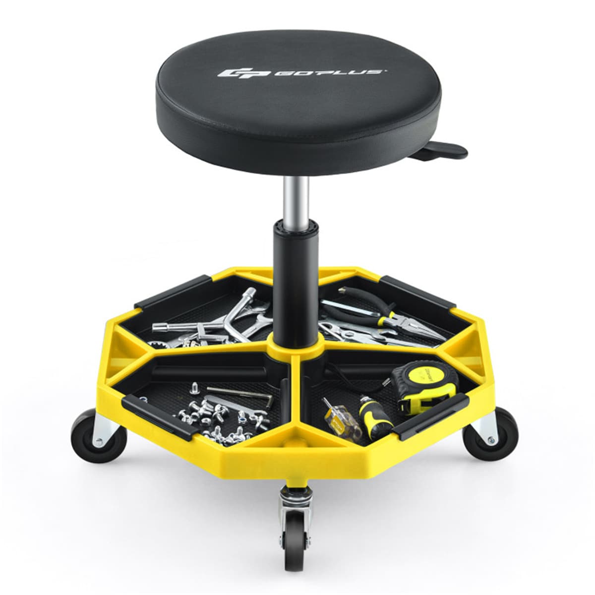 Loheer Heavy Duty Rolling Shop Stool Yellow Adjustable Height Mechanic Seat With Tool Tray Storage 330 lb Capacity Swivel Casters #45543068