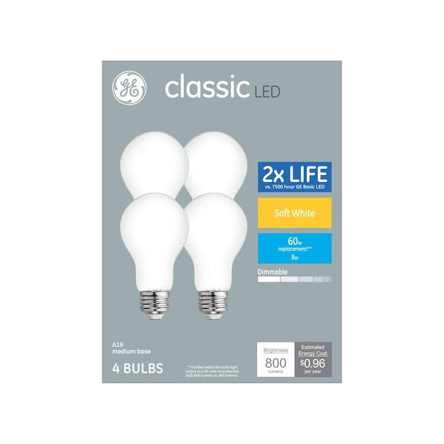 GE Classic 60-Watt EQ A19 Dimmable LED Light Bulb 4-Pack, Soft White 
