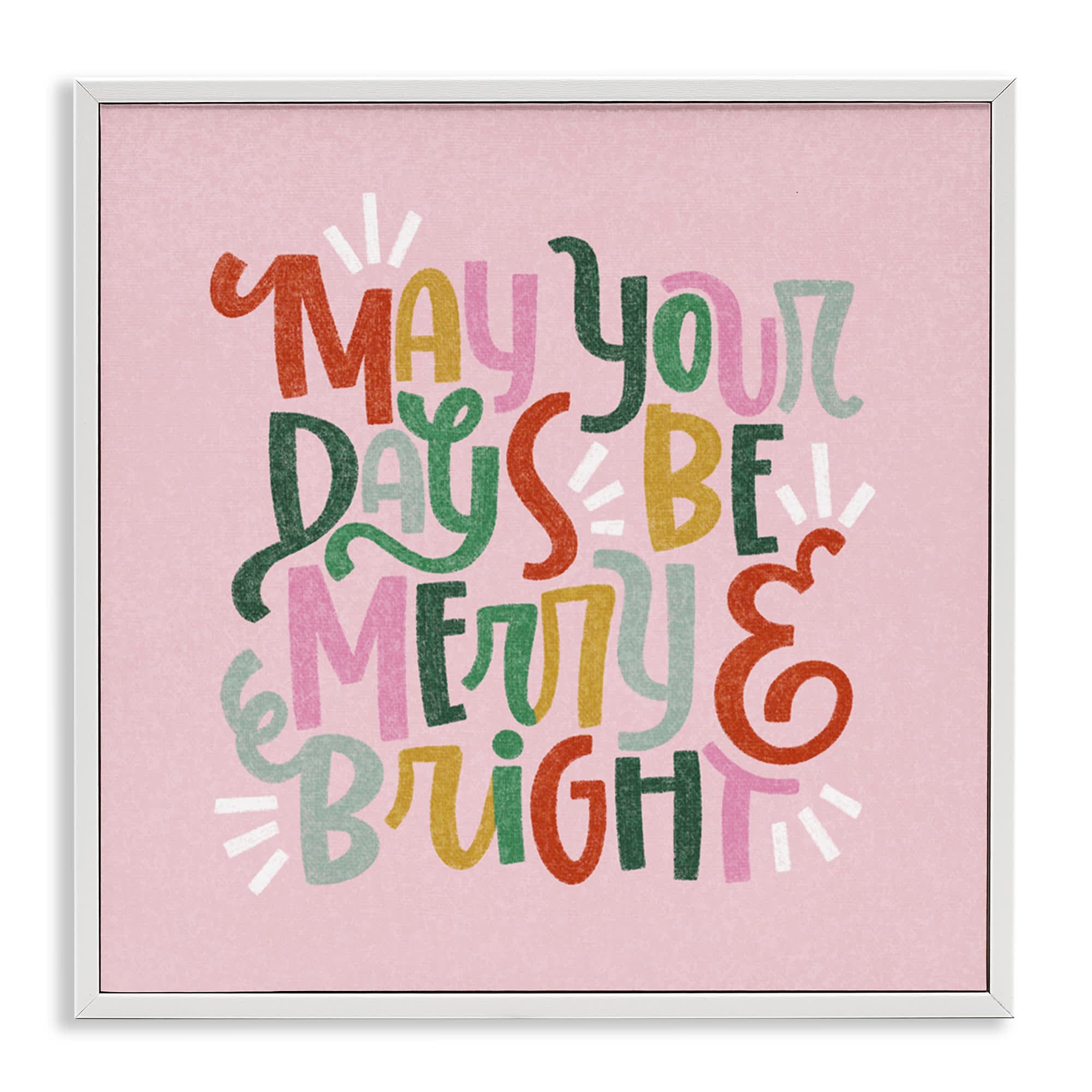 Stupell Industries BT-448-WFR-12X12 Pastel Merry and Bright Phrase White Framed Giclee Art By Sarah Hickman 12 x 12