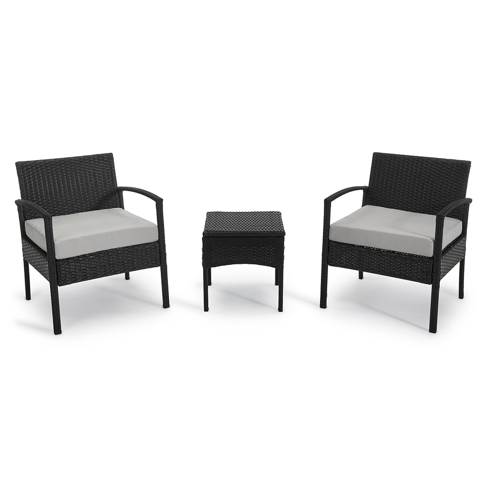 Grearden HZ012-TA-NF 3 -Piece Wicker Patio Conversation Set with Tan Cushions
