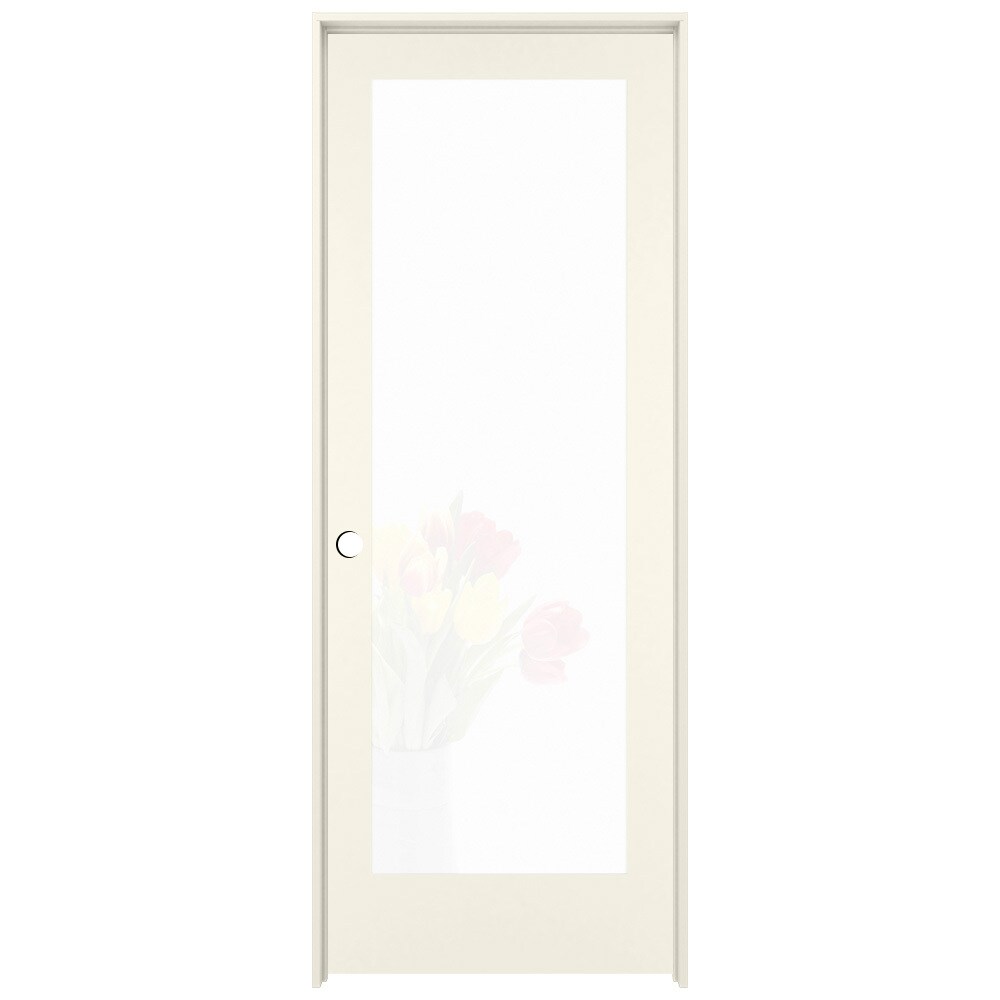 RELIABILT LO1370041 30-in x 80-in Moonglow Solid core 1-panel Frosted glass Right hand Smooth Prefinished Pine Wood Flat Jamb Single Prehung Interior Door