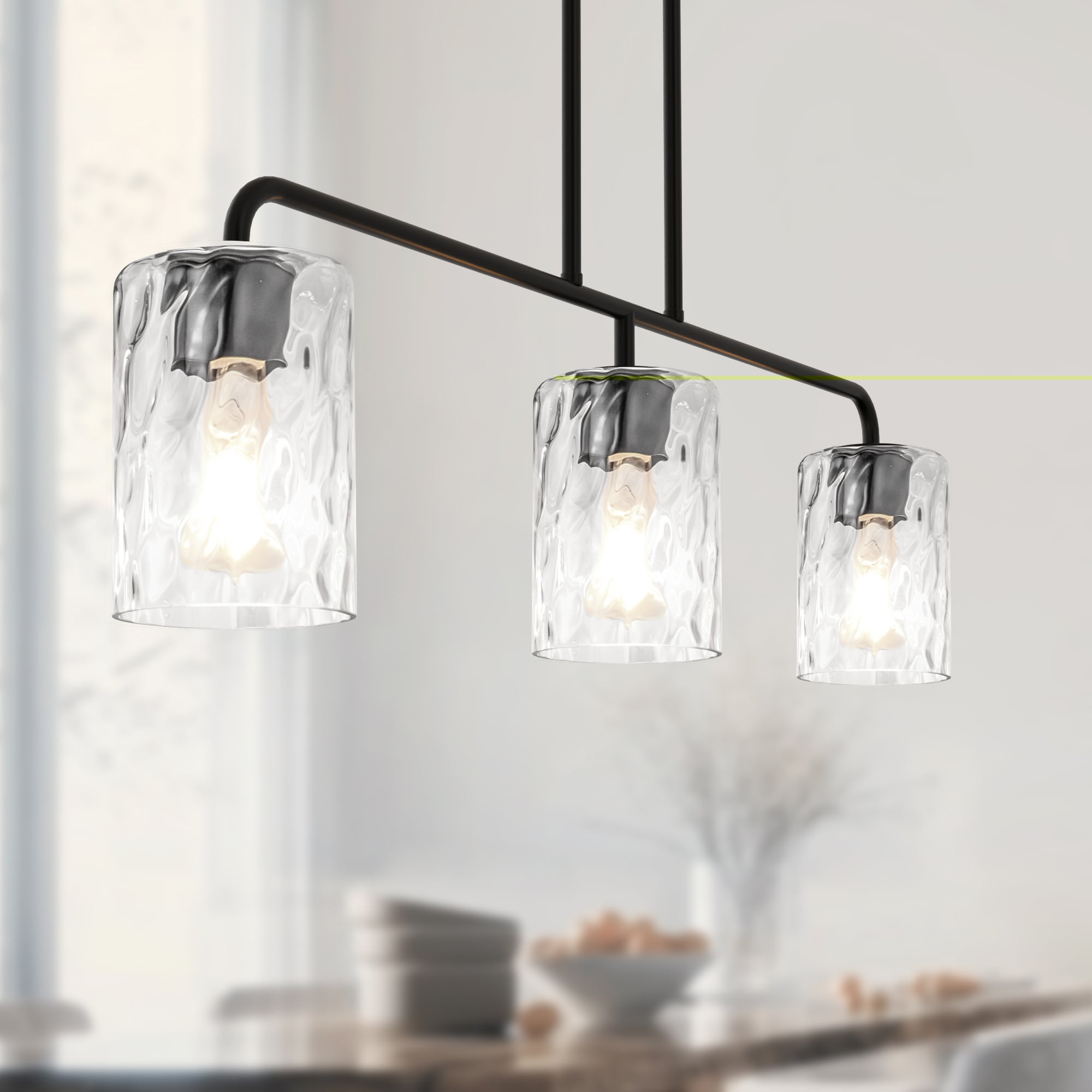YANSUN LA-ZY-IP16001CBL-11 3 -Light Black Modern/contemporary Art glass Cylinder Large Hanging Convertible pendant/Semi-flush