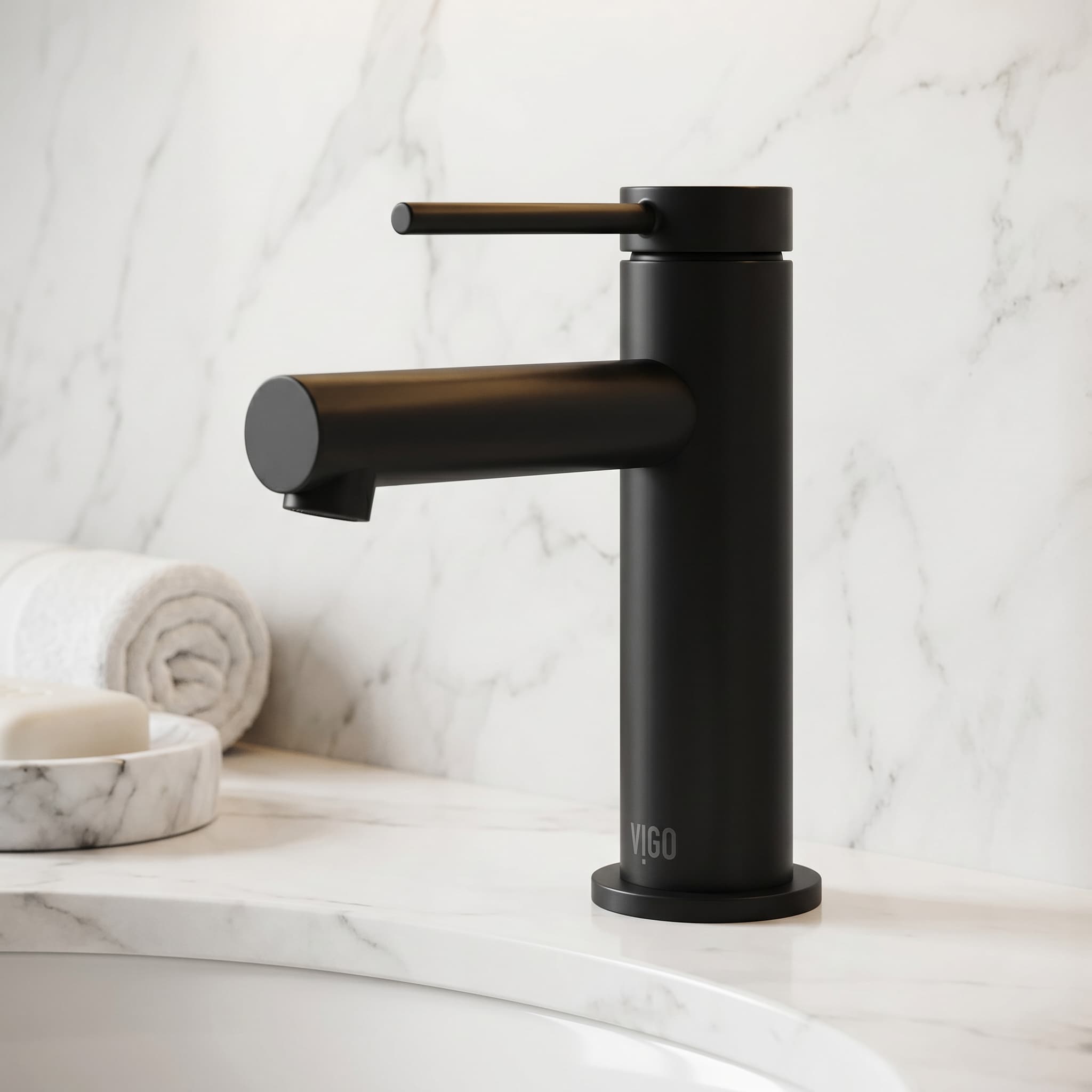 VIGO - Jewel Matte Black Single hole 1-handle WaterSense Mid-arc Bathroom Sink Faucet