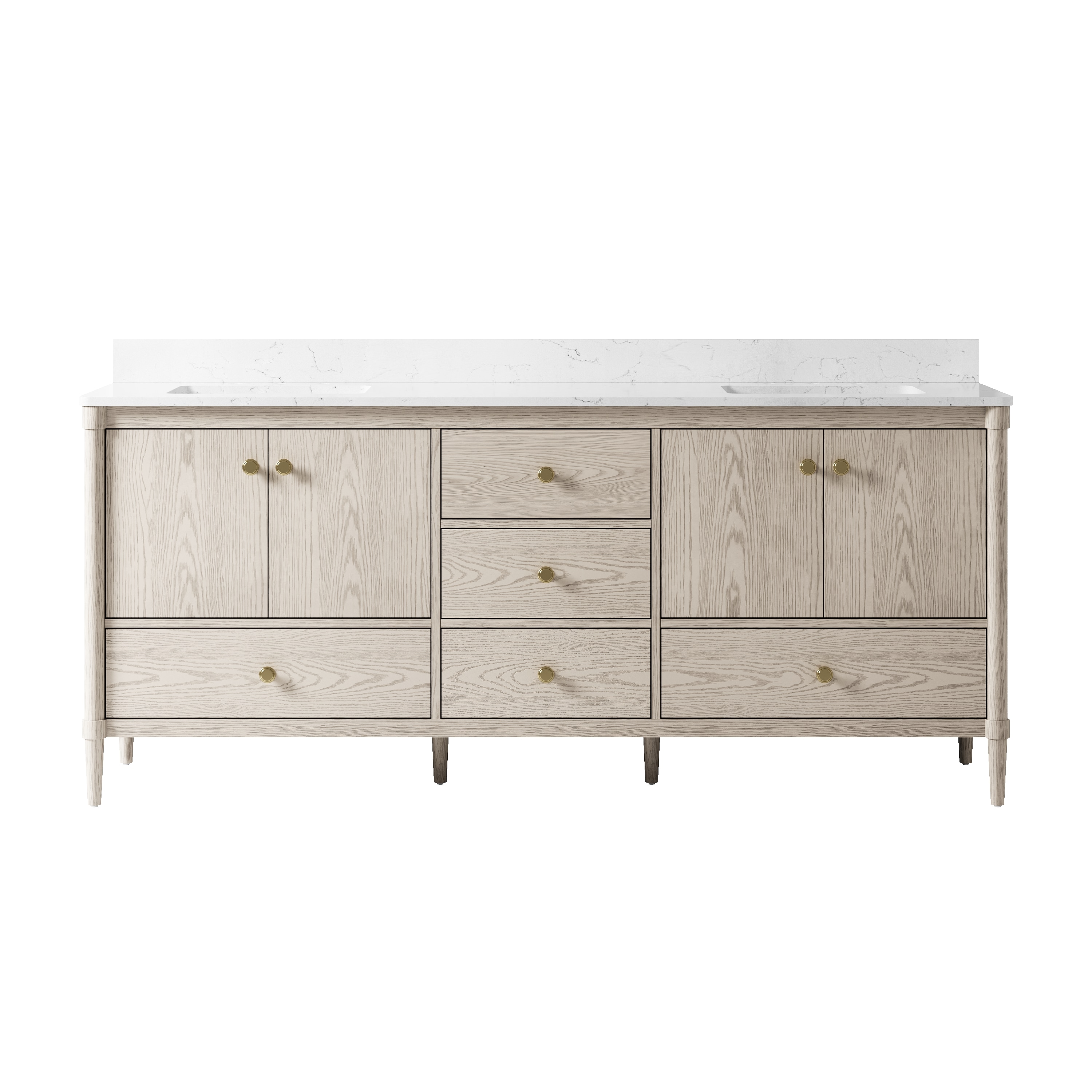 WELLFOR ETHAN Solid Wood 80-in Oak Undermount Double Sink Bathroom Vanity with Carrera White Quartz Top (Fully Assembled)
