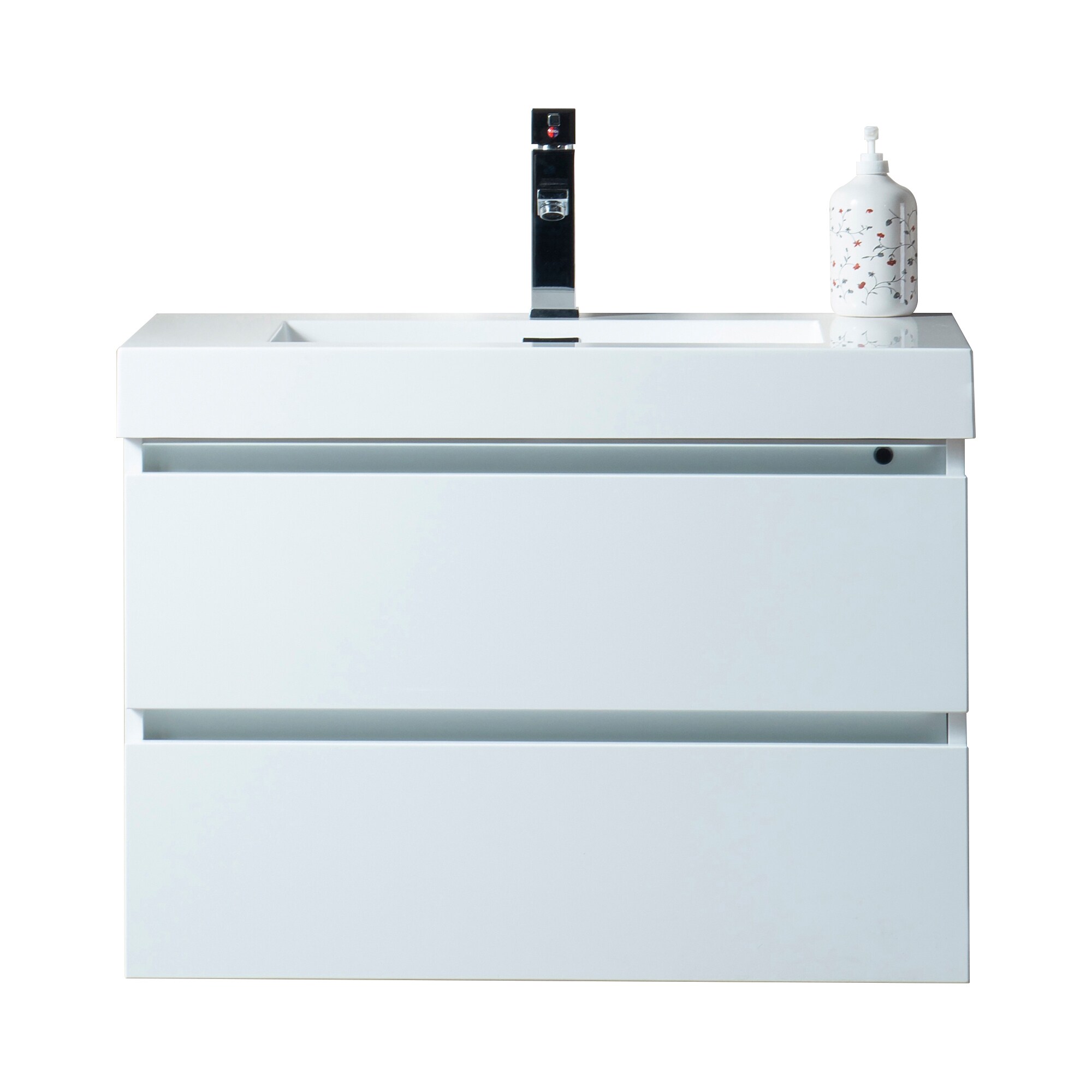 Glossy White Wall-Mount Single Sink Bathroom Vanity with Resin Top