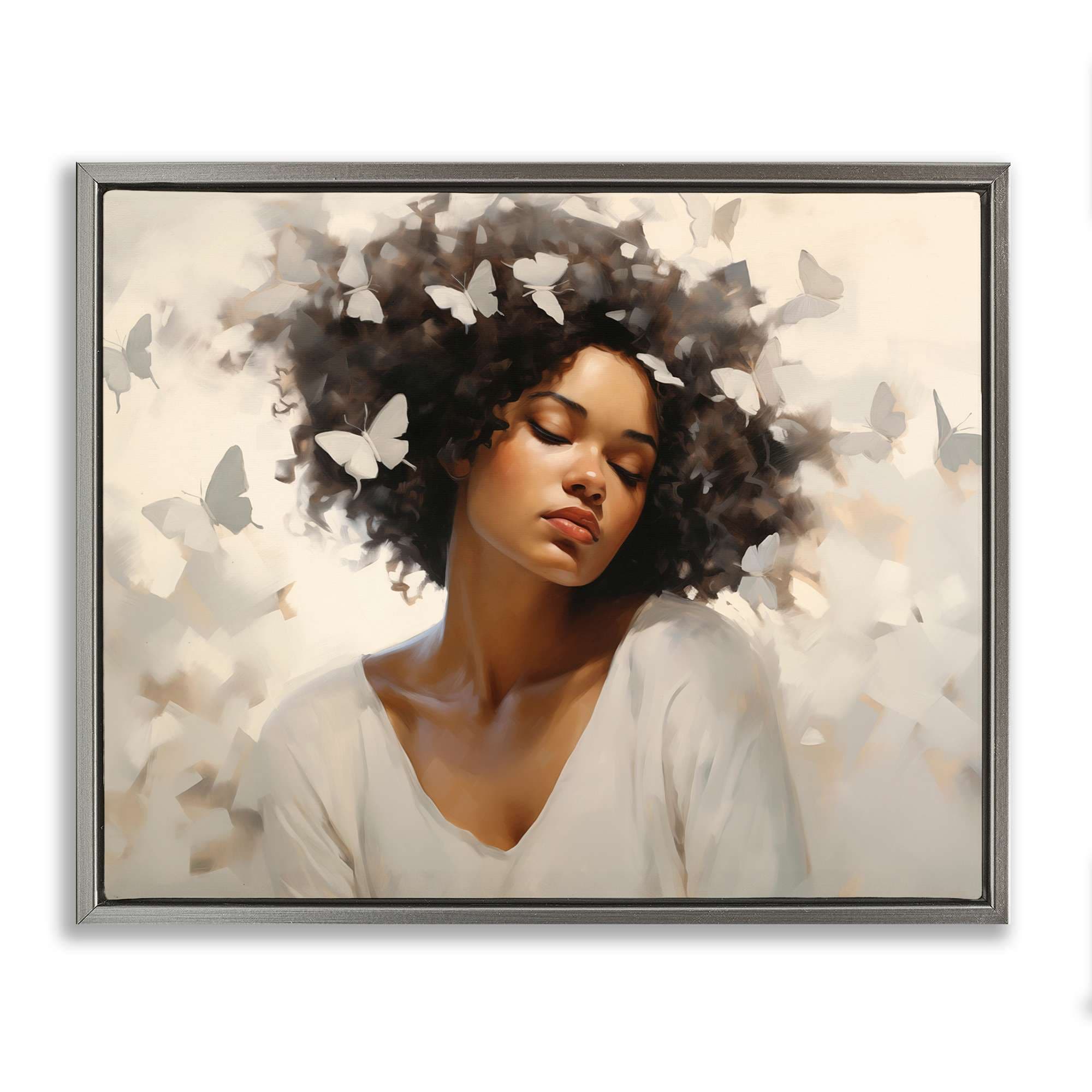 Stupell Industries BT-849-FFL-24X30 Woman with White Butterflies Gray Framed Floater Canvas Wall Art By Arlington Prints 31 x 25
