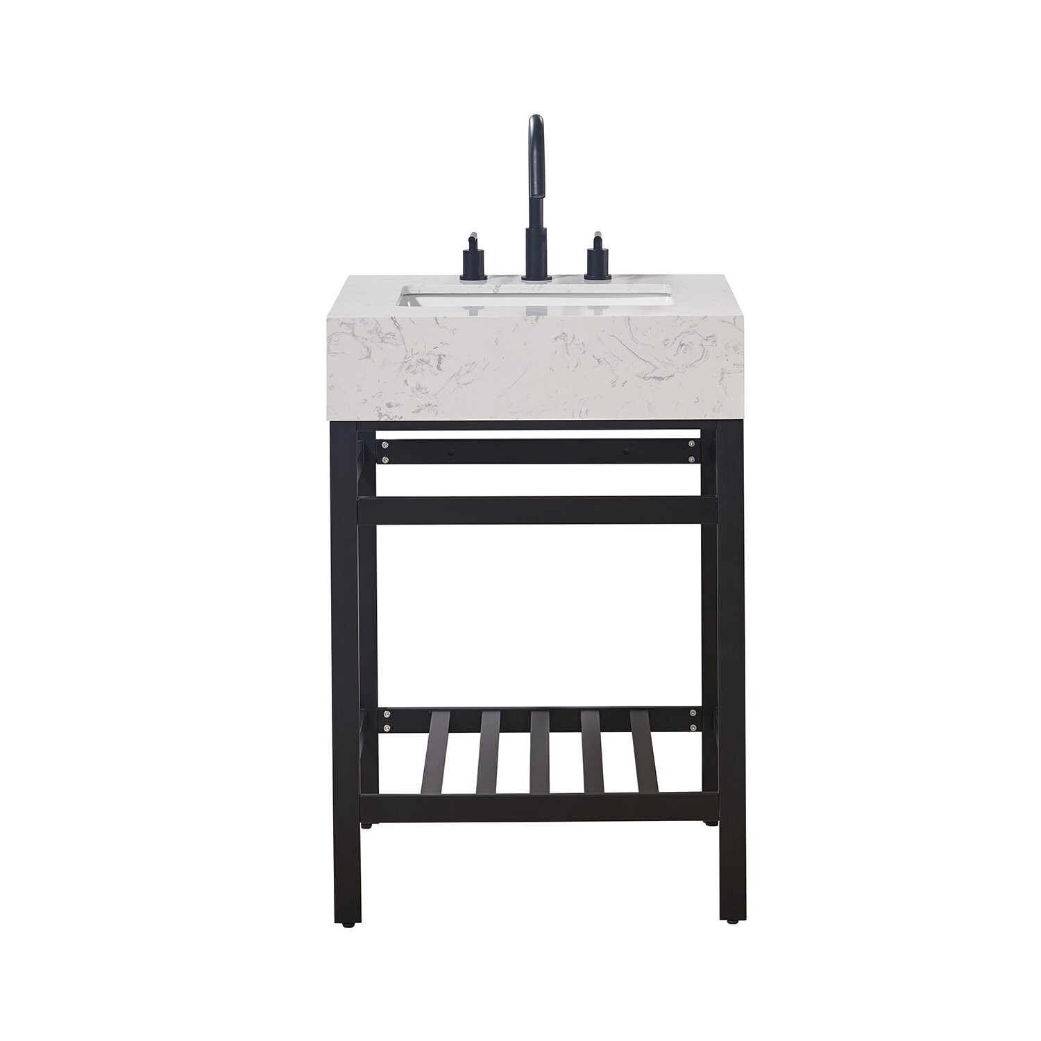 Altair 68024-AWAP-MB-NM Merano 24-in Matte Black Undermount Single sink Bathroom Vanity with Aosta White Engineered marble Top