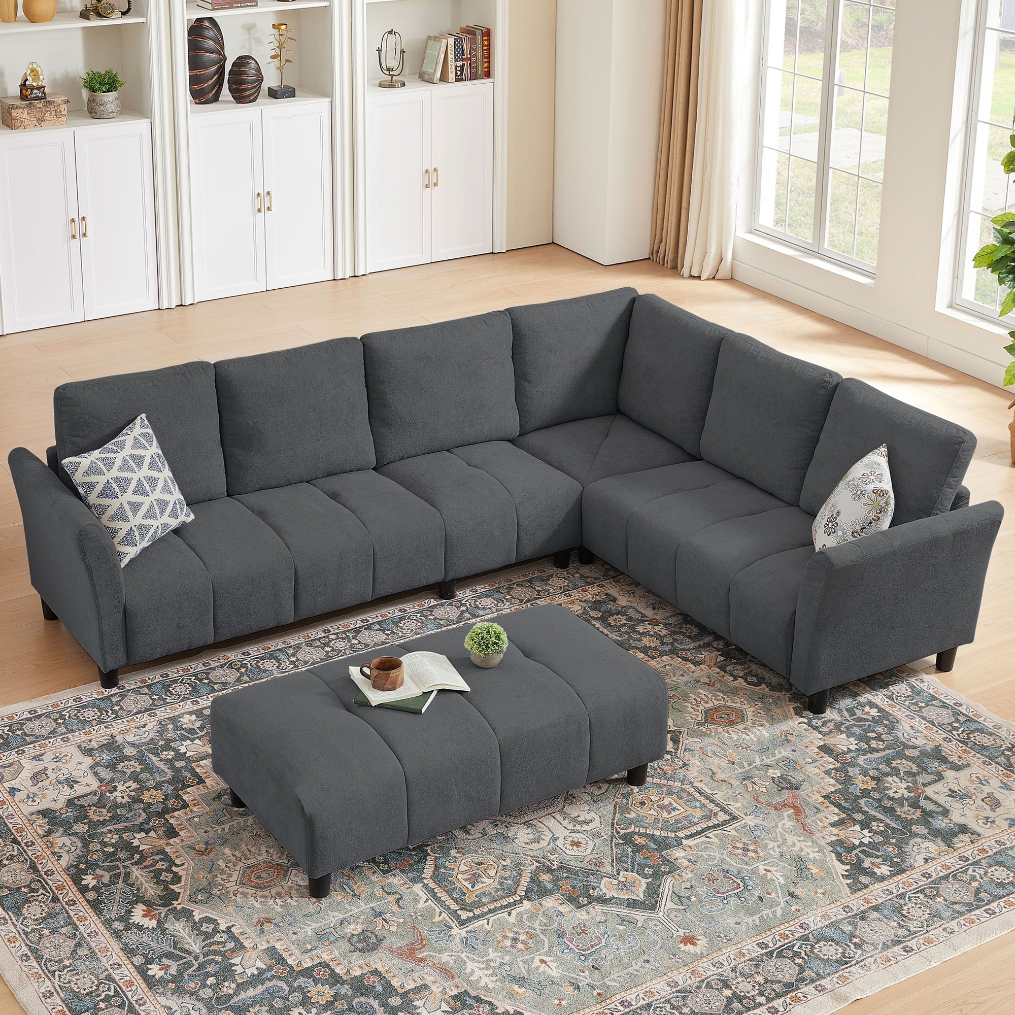Jarenie - 102.56-in W Industrial Dark Grey 6+seats Sofa