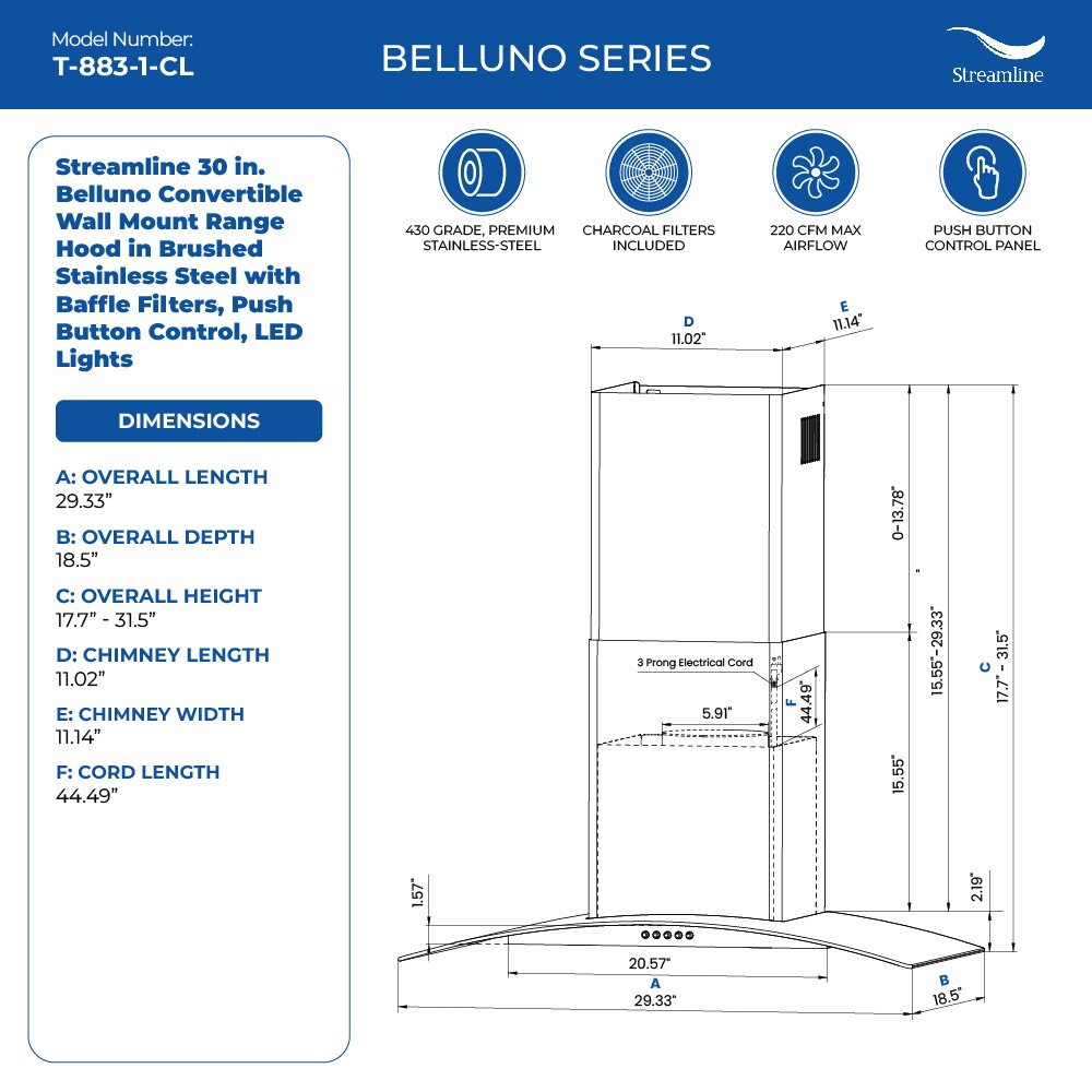 Streamline T-883-1-CL Wall-Mounted-Range-Hoods - View #9
