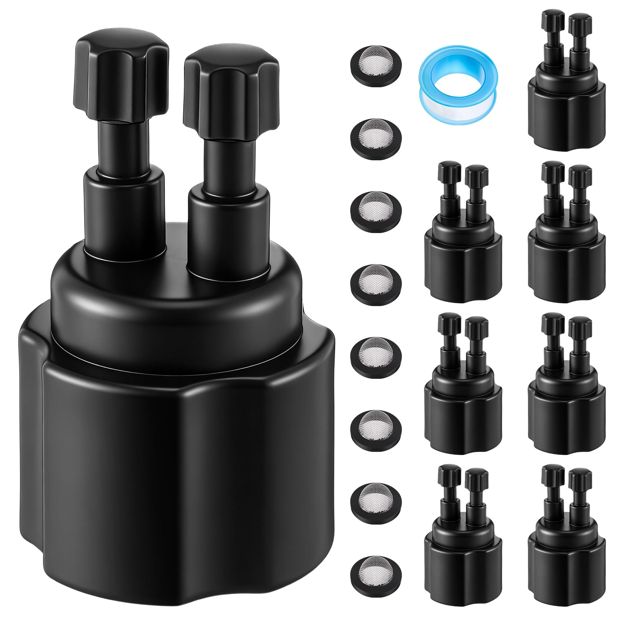 Etokfoks  8 Pack 1 4 Inch 2 Port Drip Irrigation Manifolds With Built In Filter For Precise Water Saving Plant Flow Control Parts