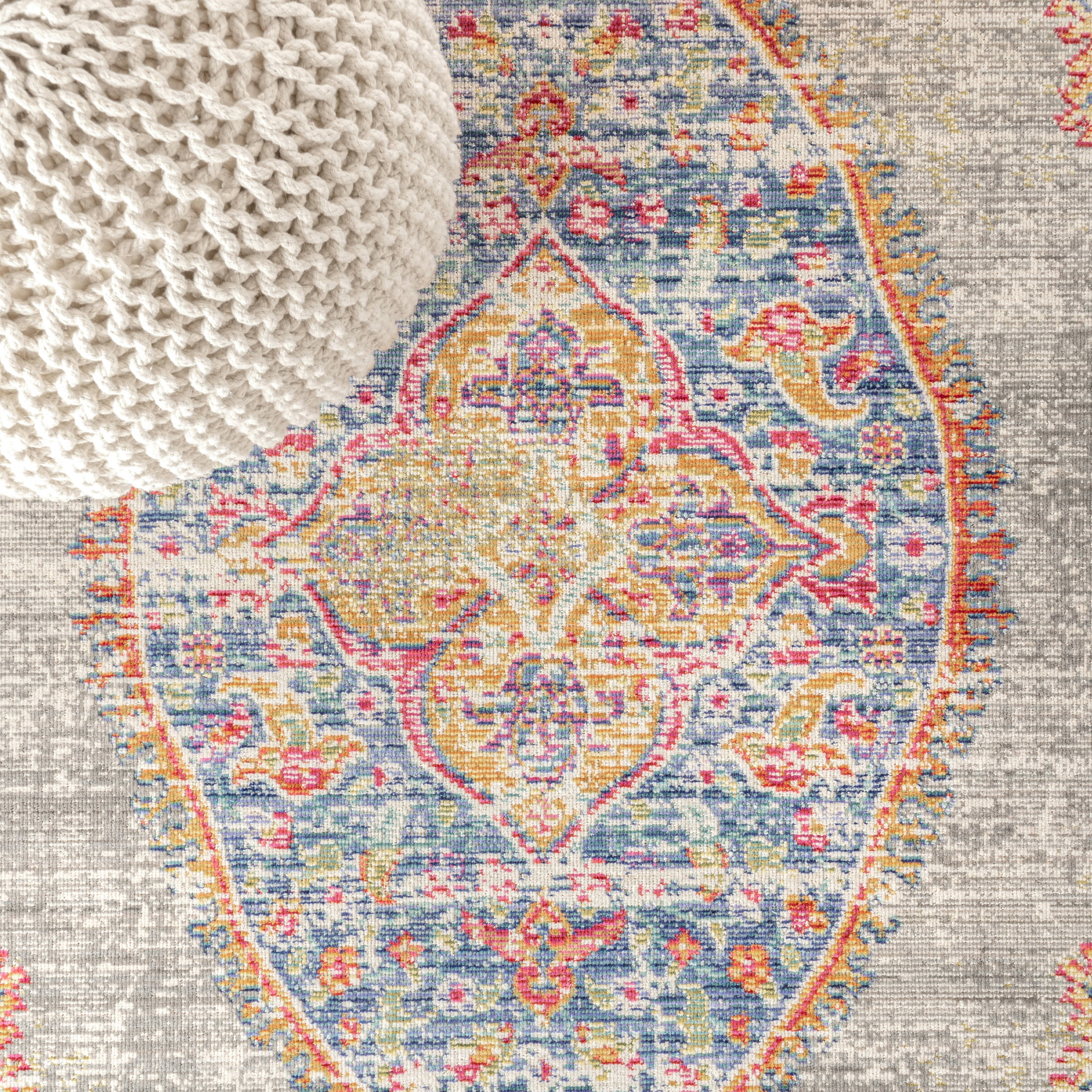 Kilia Blue and Gray Medallion Synthetic Area Rug