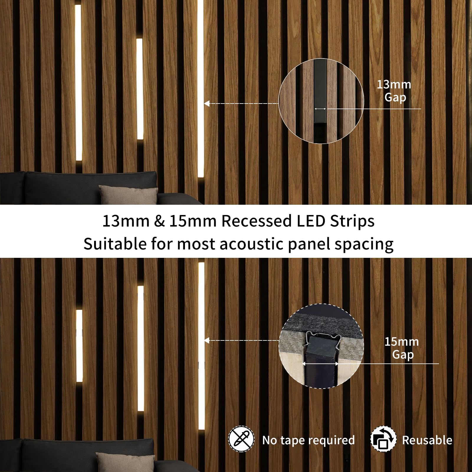 AOIZGMY Recessed LED Strip Lighting for Wood Slat Wall 6PCS 3000K Clip ...