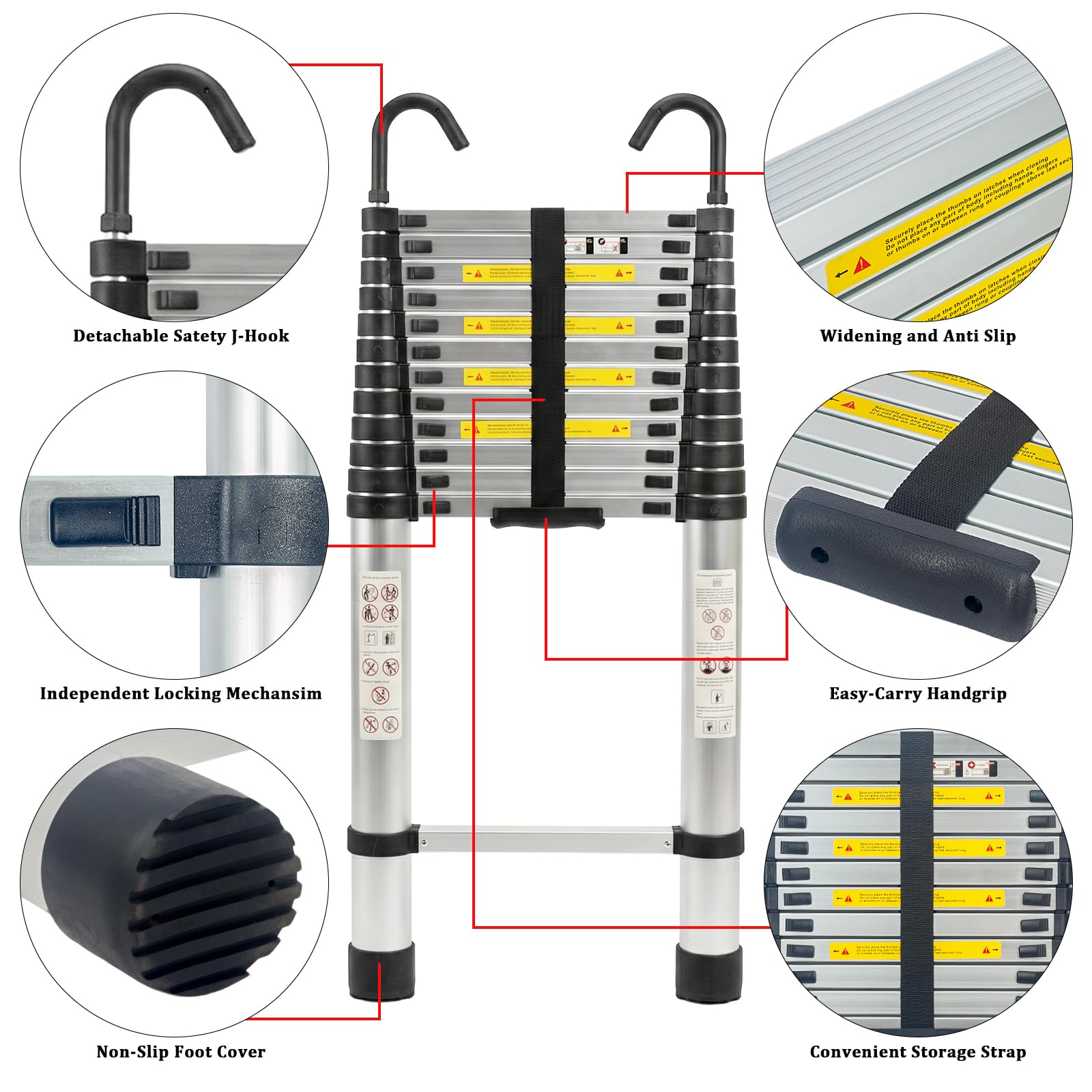 KIWDZFU Telescoping Ladder 16.5 FT Aluminum Lightweight Extension ...