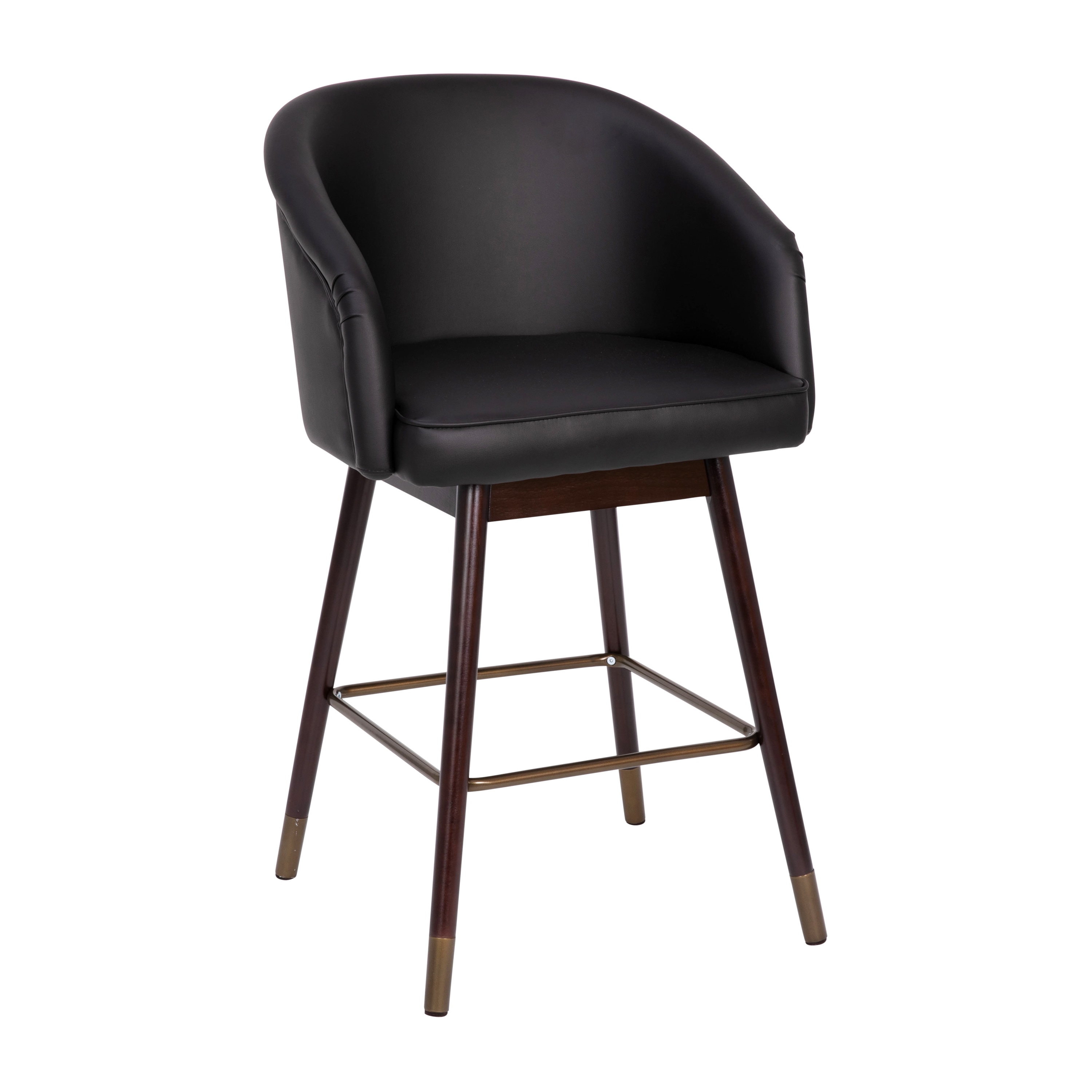 Brida Black Faux Leather and Walnut Counter Stool