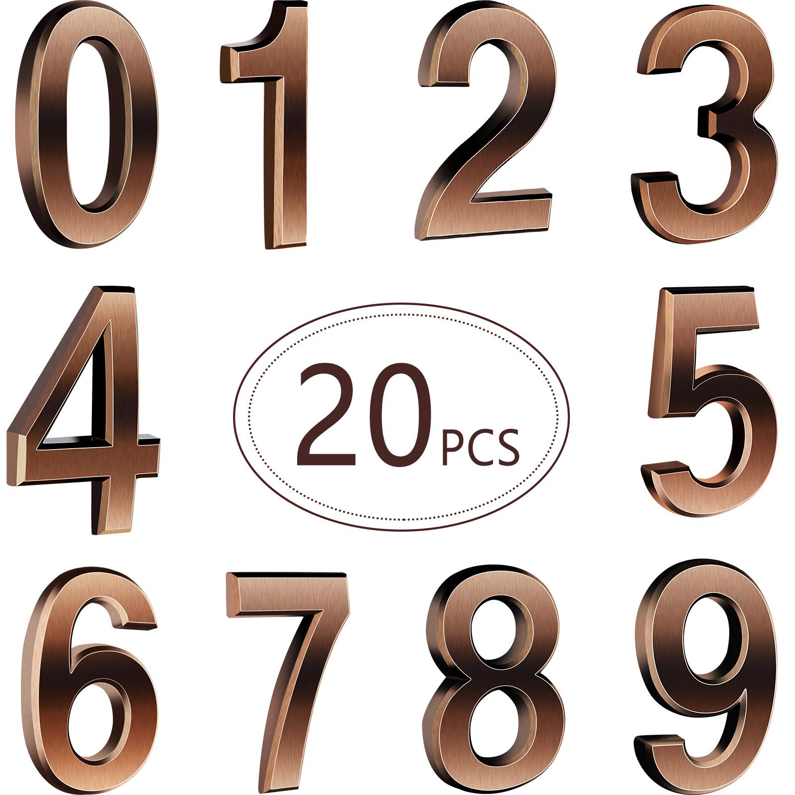 LILILIAN FMY  20 Piece 3D Self Adhesive House Numbers Bronze 3 Inch ABS Plastic Mailbox Door Apartment Office Hotel Room Waterproof Sign