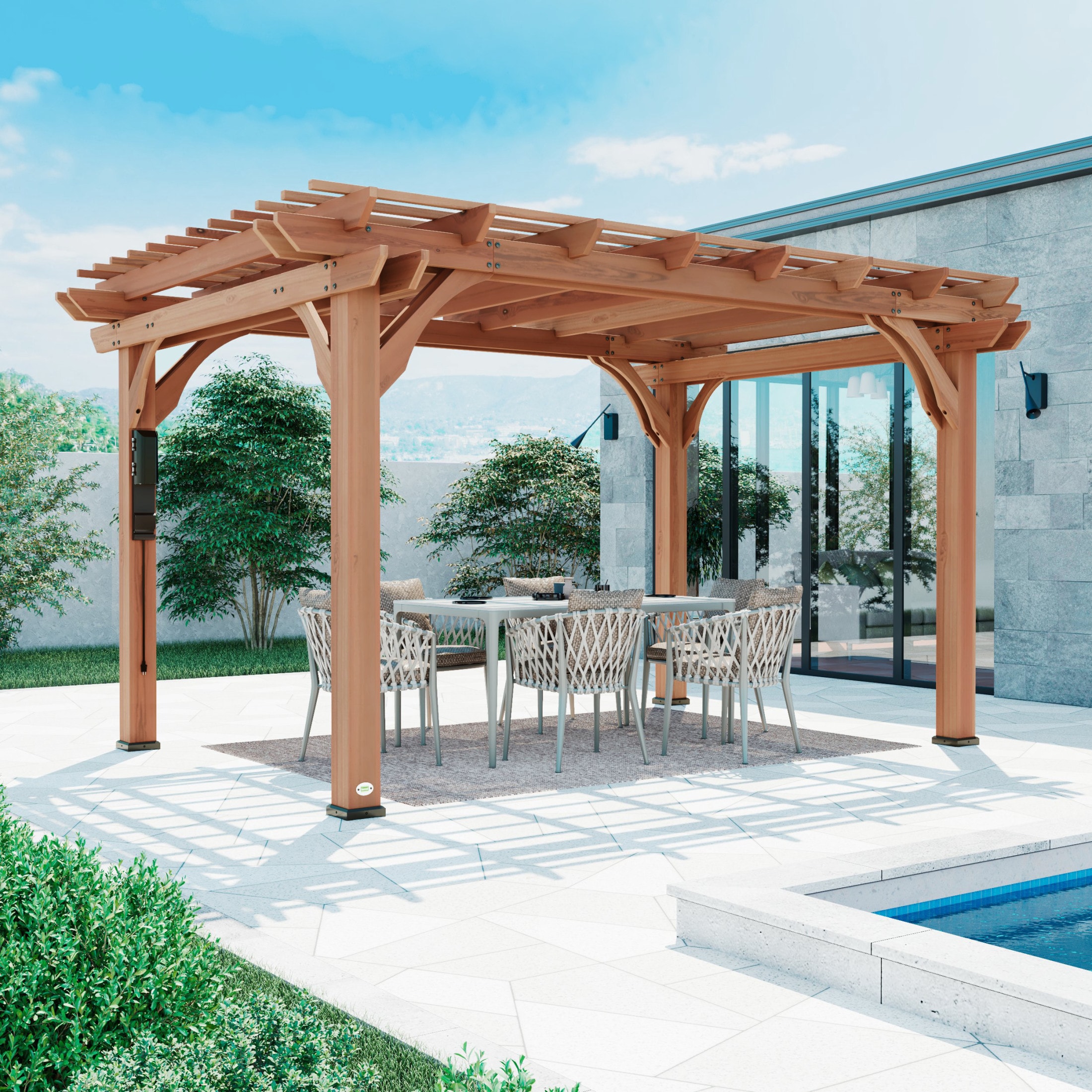 Backyard Discovery 1802513COM 10 x 14 pergola 10-ft W x 14-ft L x 7-ft 10-3/4-in H Brown Wood Freestanding Pergola