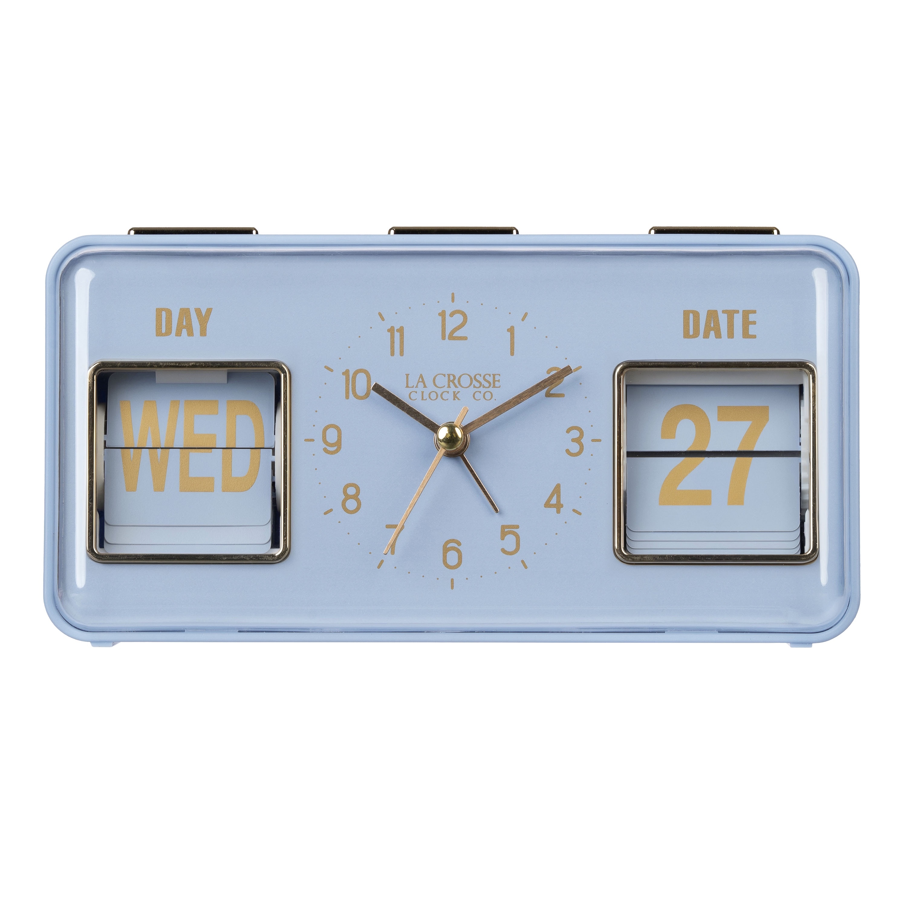 LA CROSSE CLOCK CO Daily Flip Blue Periwinkle Tabletop Alarm Clock with Calendar