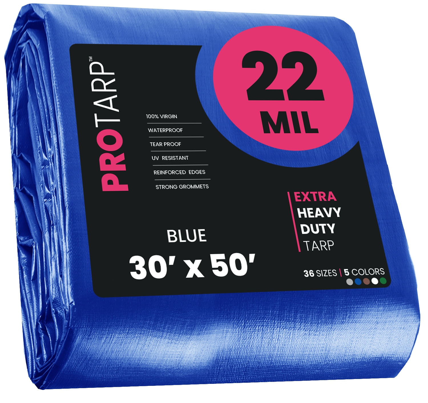PROTARP PT-205-30X50 30-ft x 50-ft Blue Waterproof Commercial Polyethylene 22-Mils Tarp