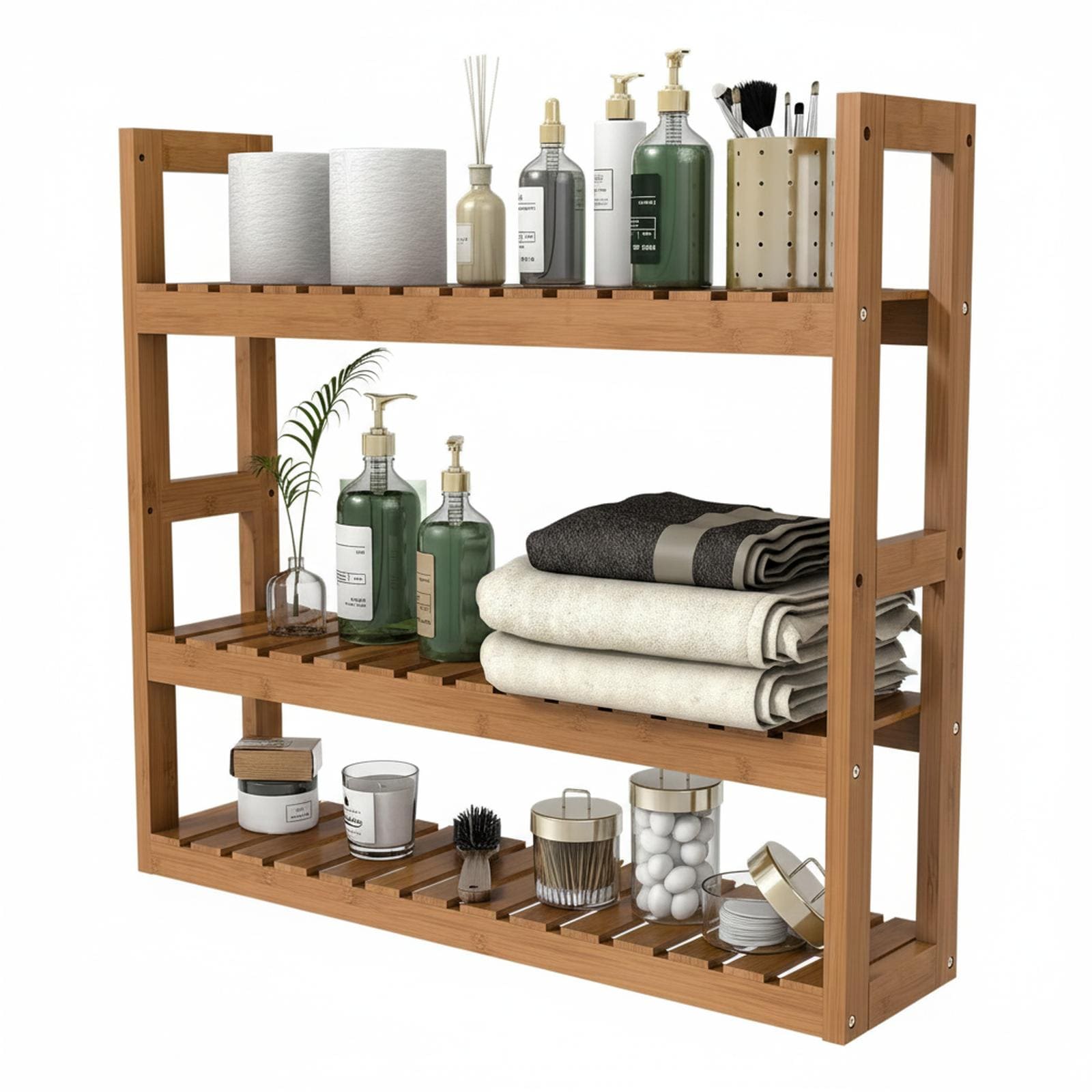 Paradigms Interiors 3-Tier Wall Mount Storage Shelf Bamboo Adjustable Multifunctional Organizer for Bathroom Kitchen Living Room