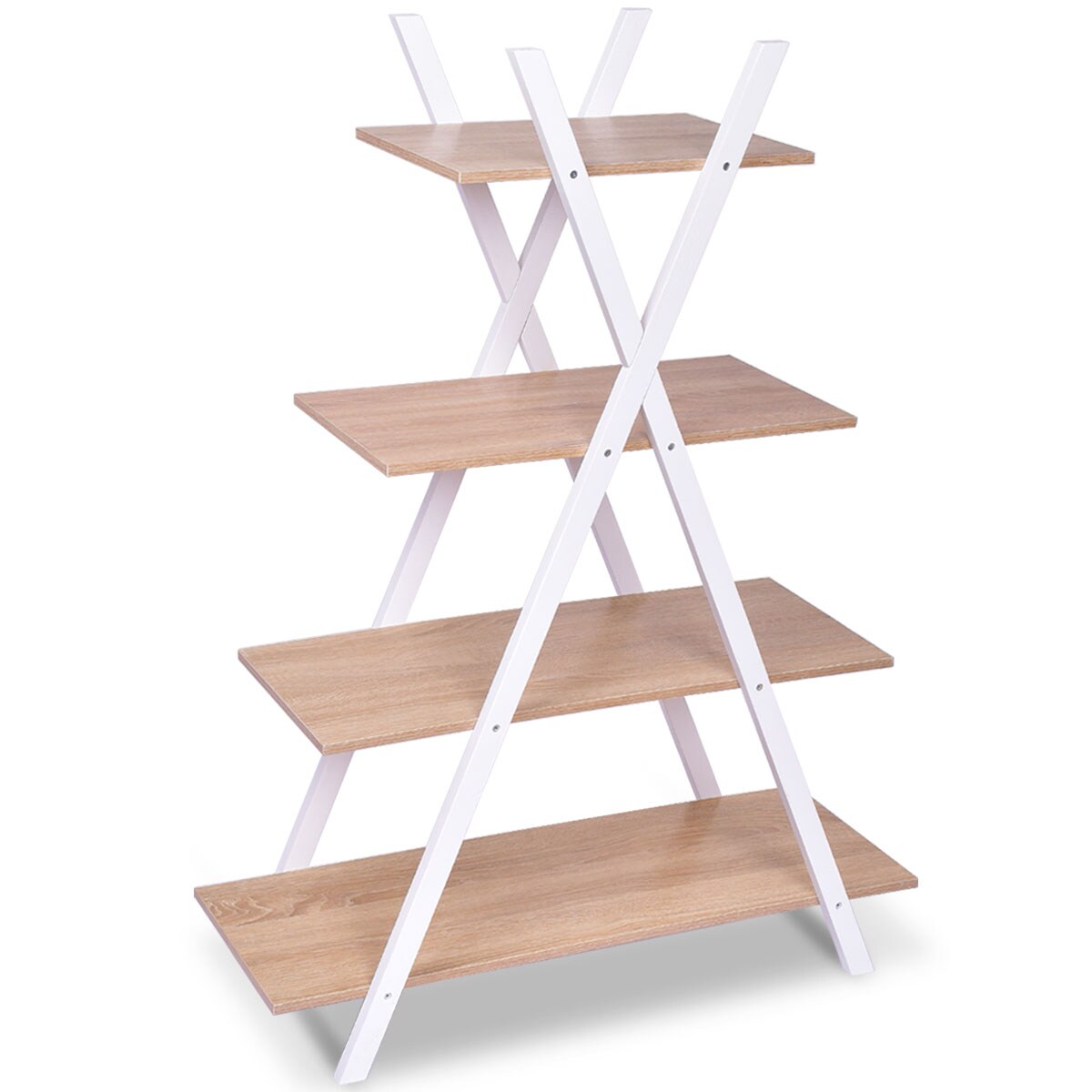 4-Tier Bookshelf X-Shape Bookcase Storage Display Ladder MDF Wood Brown