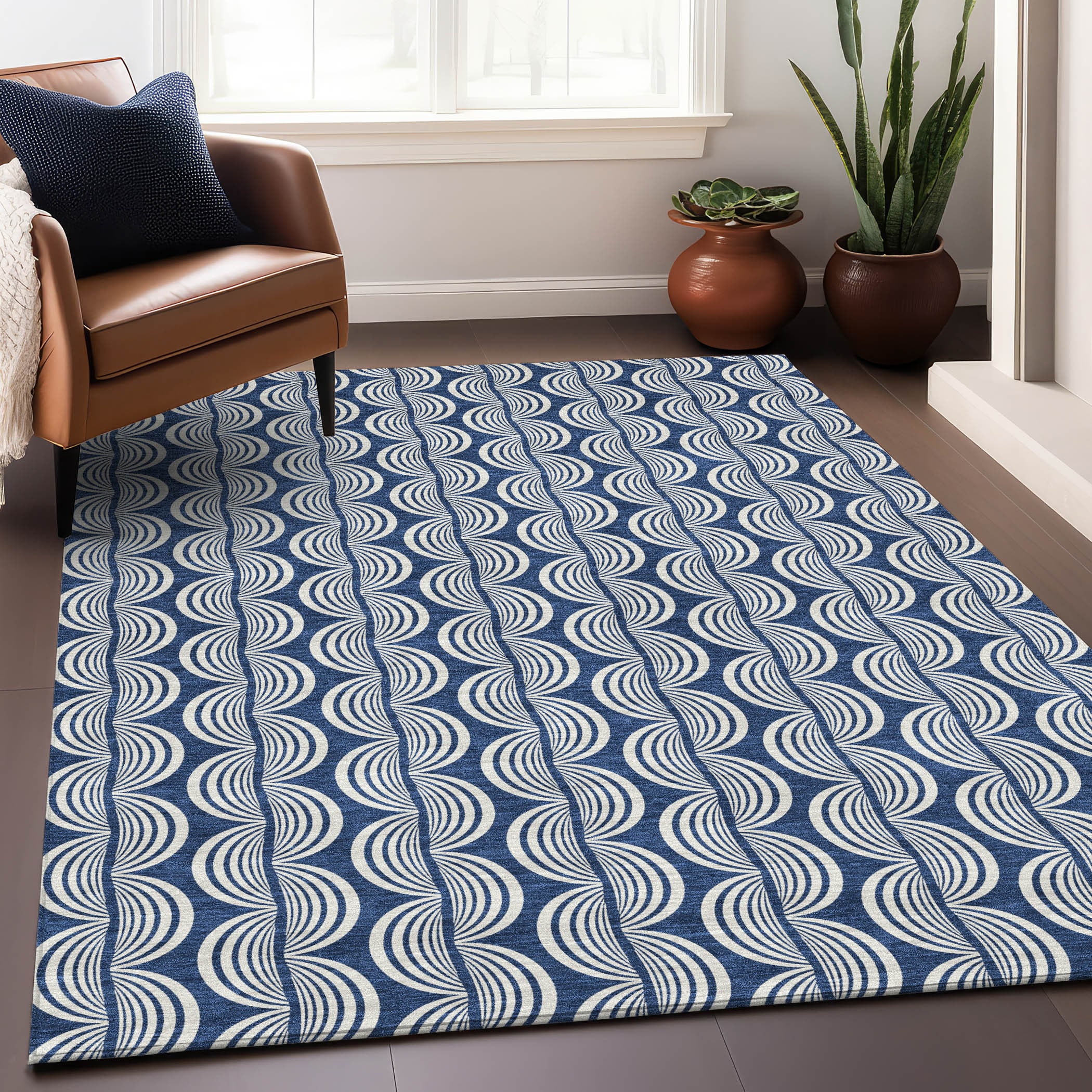 Addison Rugs ACN1055NA3X5 Chantille ACN1055NA 3 x 5 (ft) Polyester Navy Rectangular Indoor/Outdoor Geometric Machine washable Area rug