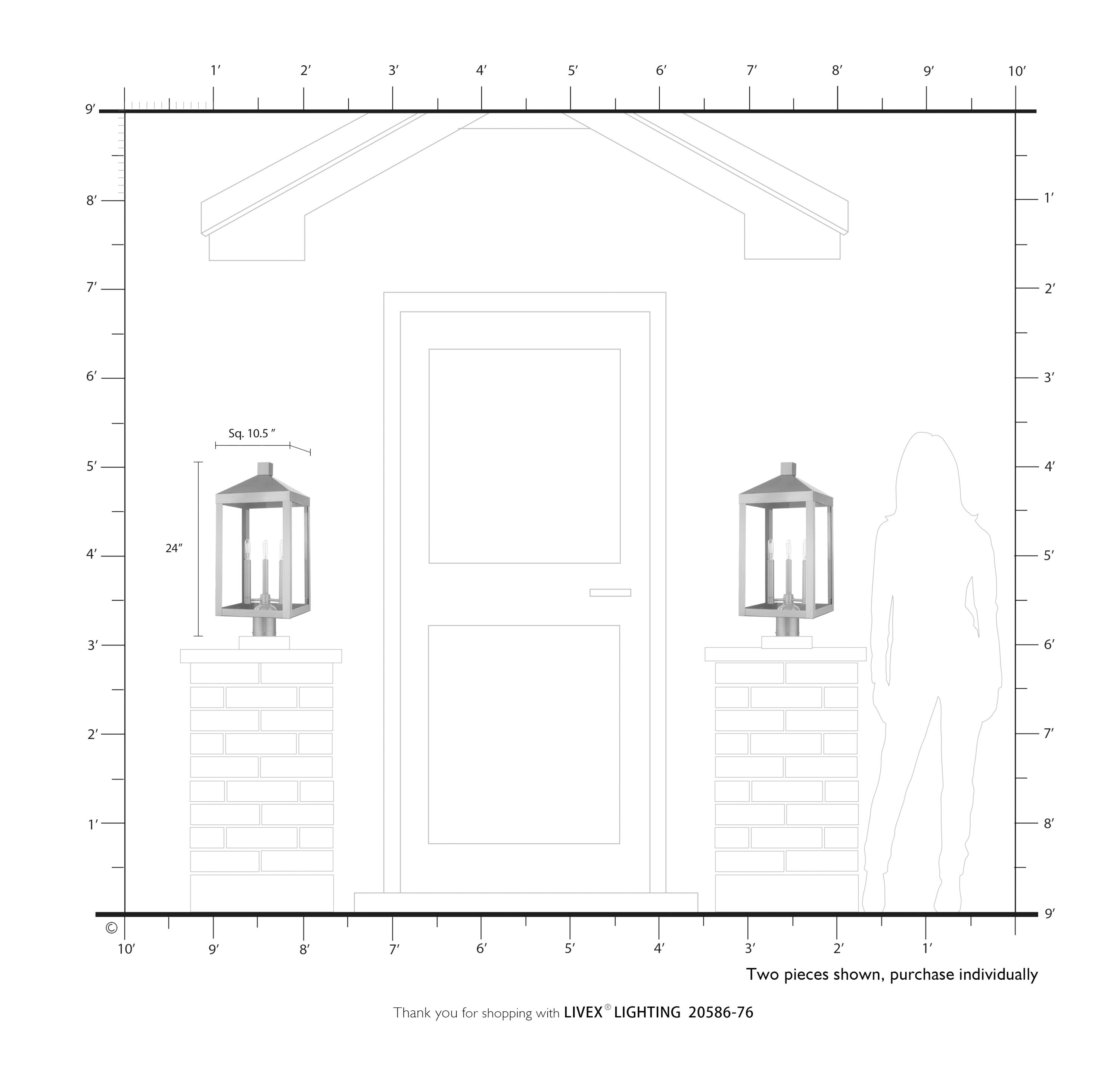 Scandinavian Gray Brass 3-Light Outdoor Post Lantern with Clear Glass