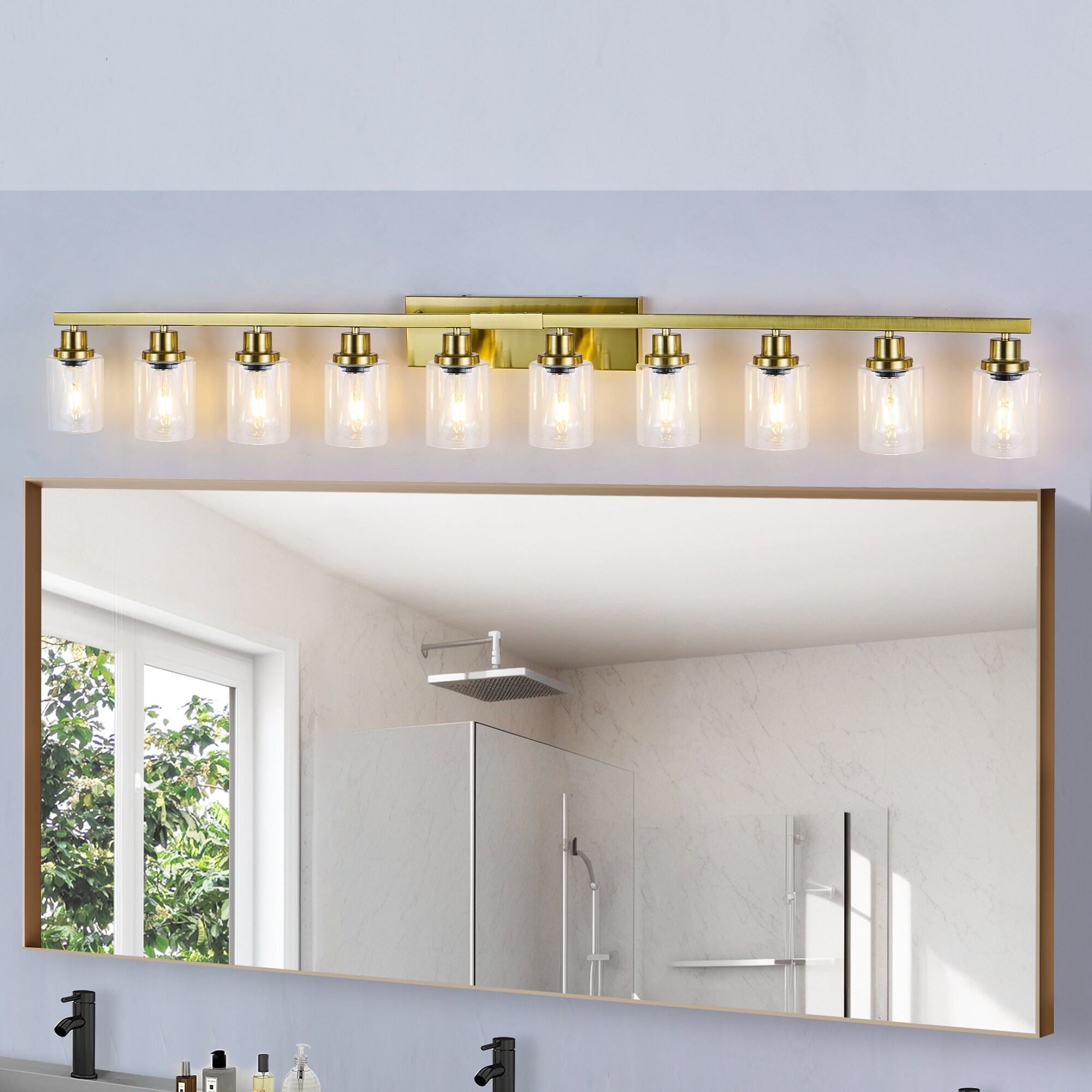 LUXEYARD 10 Light Gold Vanity Lights for Mirror  52inch Modern Gold Bathroom Wall Lighting for Bedroom  Living Room