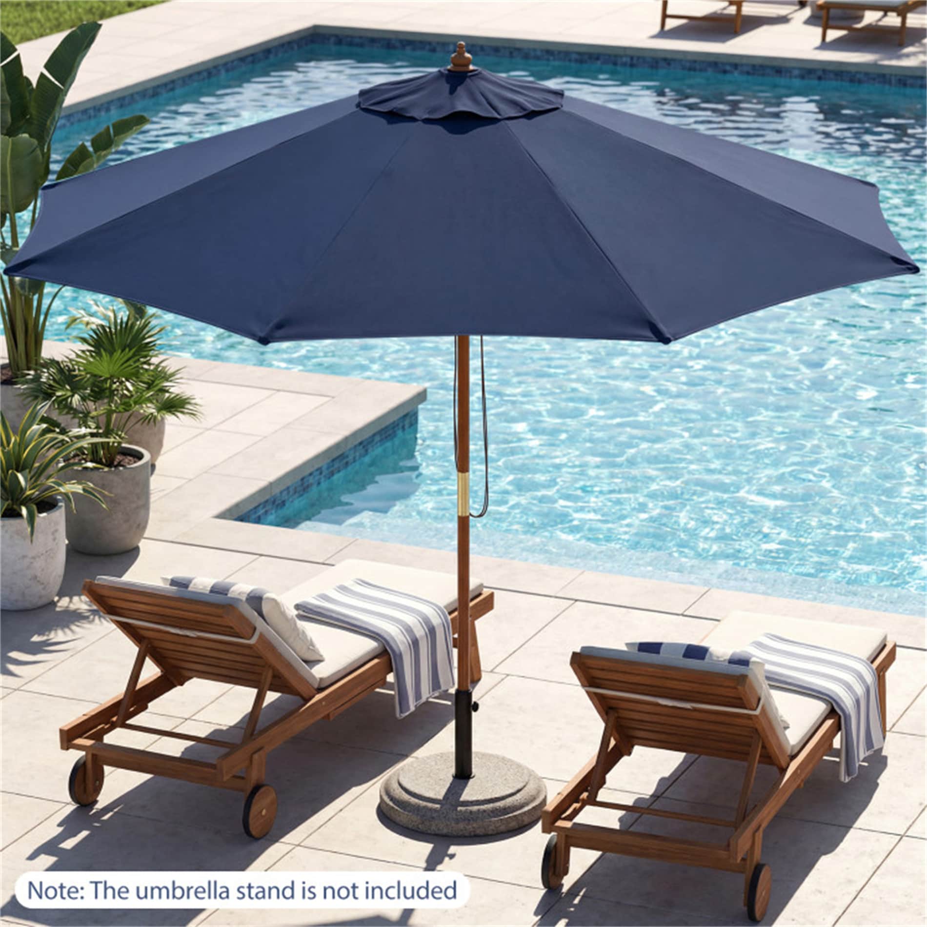 BABOOM 9-ft Wood Navy No-tilt Market Patio Umbrella