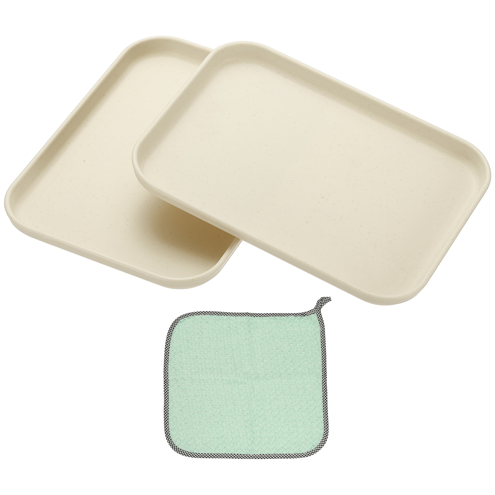 PATIKIL 7.9x5.9 Inch Plastic Tray 2pcs Rectangular Plates Small Food Tray Wheat Plates Dishes Reusable Dessert Plate Trays with Cloth for Cake Fruits Salad Cupcake Steak Serving Beige