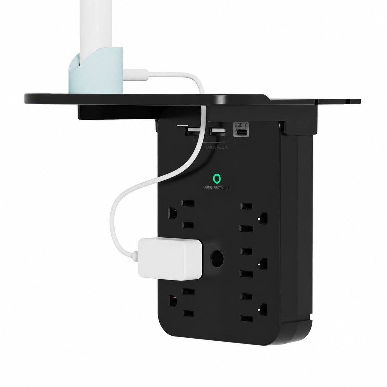Afoxsos Wall Outlet Extender Surge Protector with 6 AC Outlets USB C and USB Charging Ports Removable Shelf Multi Plug Expander for Home Office