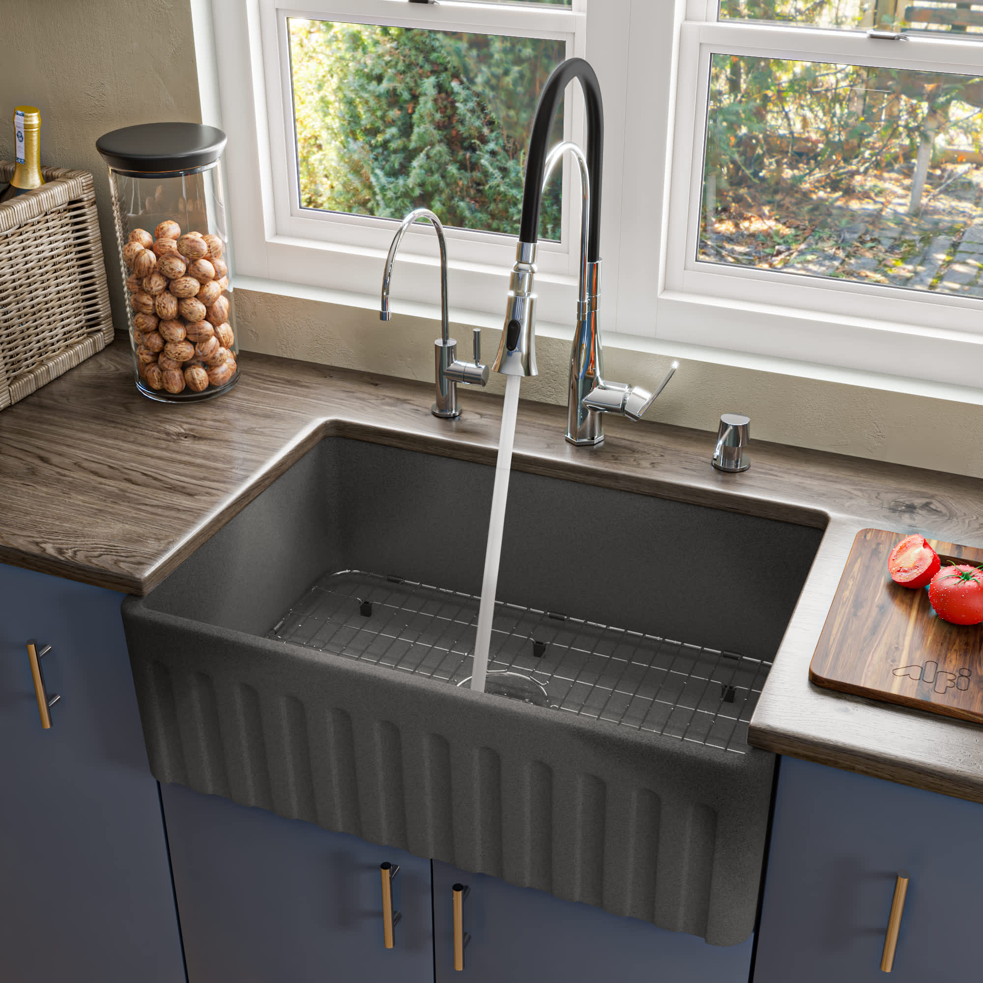 ALFI ABCO3020SB ABCO3020SB Concrete Color 30 inch Reversible Single Fireclay Farmhouse Kitchen Sink