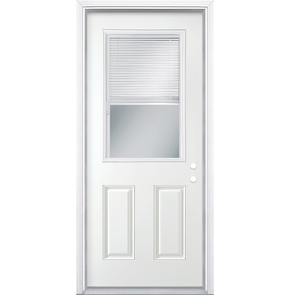 Masonite 32-in x 80-in Steel Half Lite Left-Hand Inswing Primed Prehung Front Door with Brickmould Insulating Core with Blinds