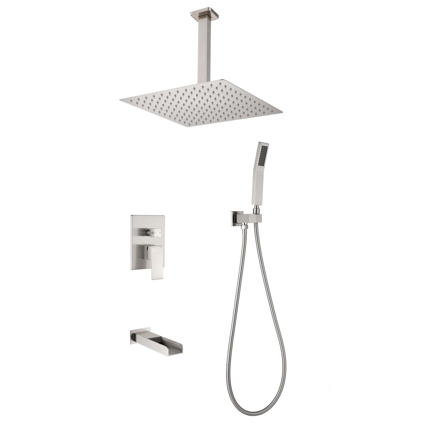 UCLIMAA 12 in Ceiling Mount Rain Shower Faucet Set with Handheld Shower Pressure Balance Valve and Tub Spout