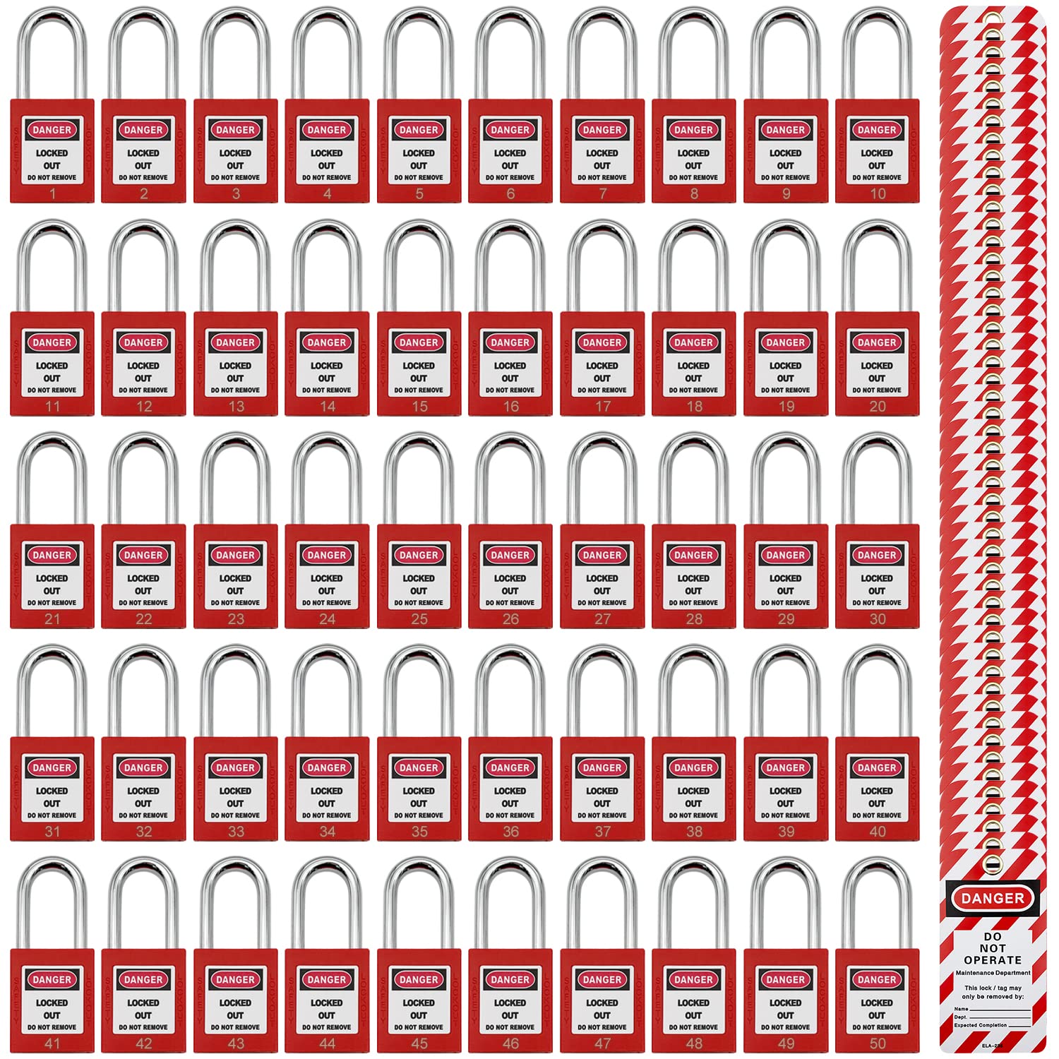 JOWEI 50-Pack Safety Padlocks with 50 Lockout Tagout Tags Keyed ...