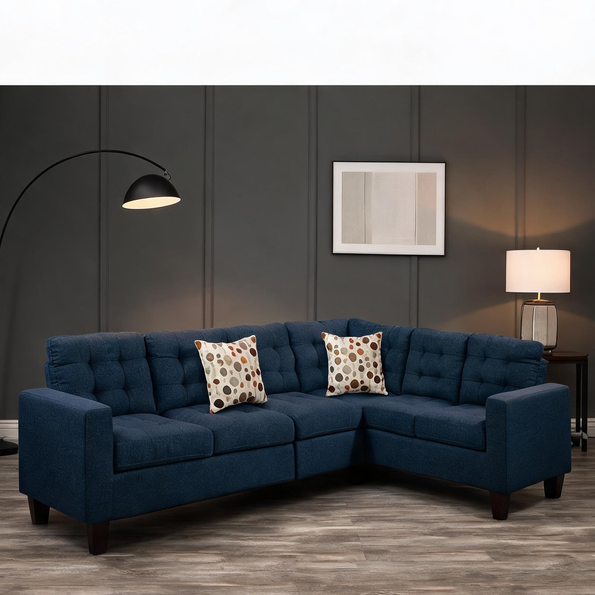 Naturefalls - Navy Polyfiber L-Shape Modular Sectional Sofa 4-Piece Blue-Toned 107 in W