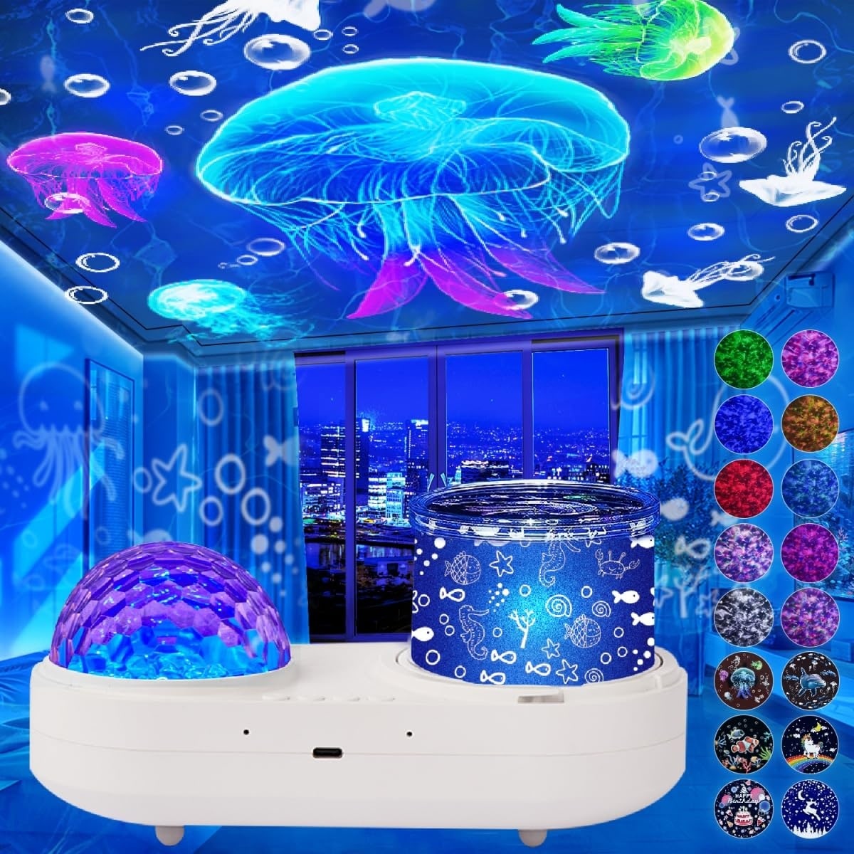 Oyezvary  Ocean Wave Light Projector 10 Color Modes 6 Film Set Timer 360 Degree Rotation for Kids Girls Bedroom Decor Home Theater Ambient Light