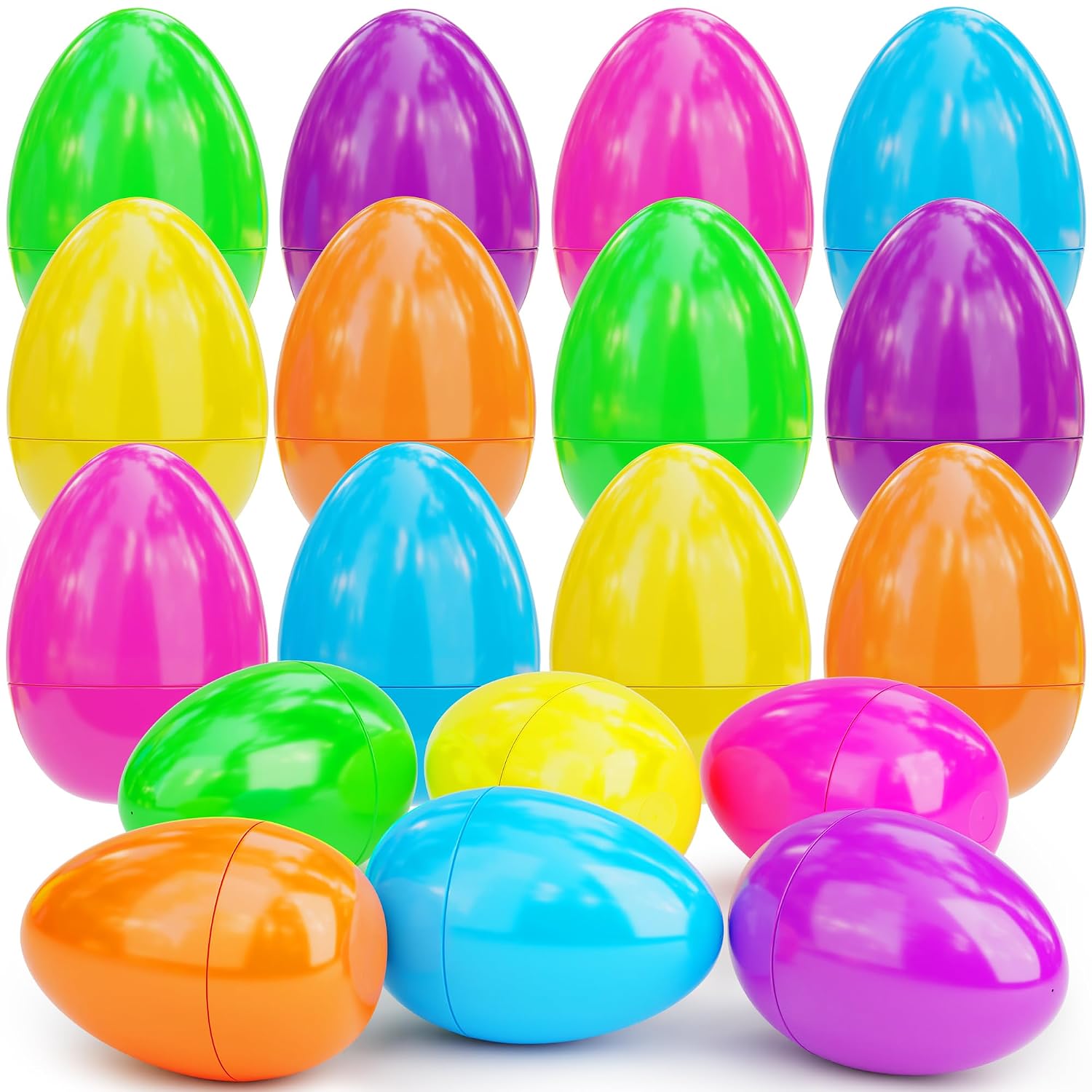 FLYSNK 18-Piece Jumbo Fillable Plastic Easter Eggs 6 Inch Tall in 6 Bright Colors for Easter Egg Hunts Baskets and Party Favors