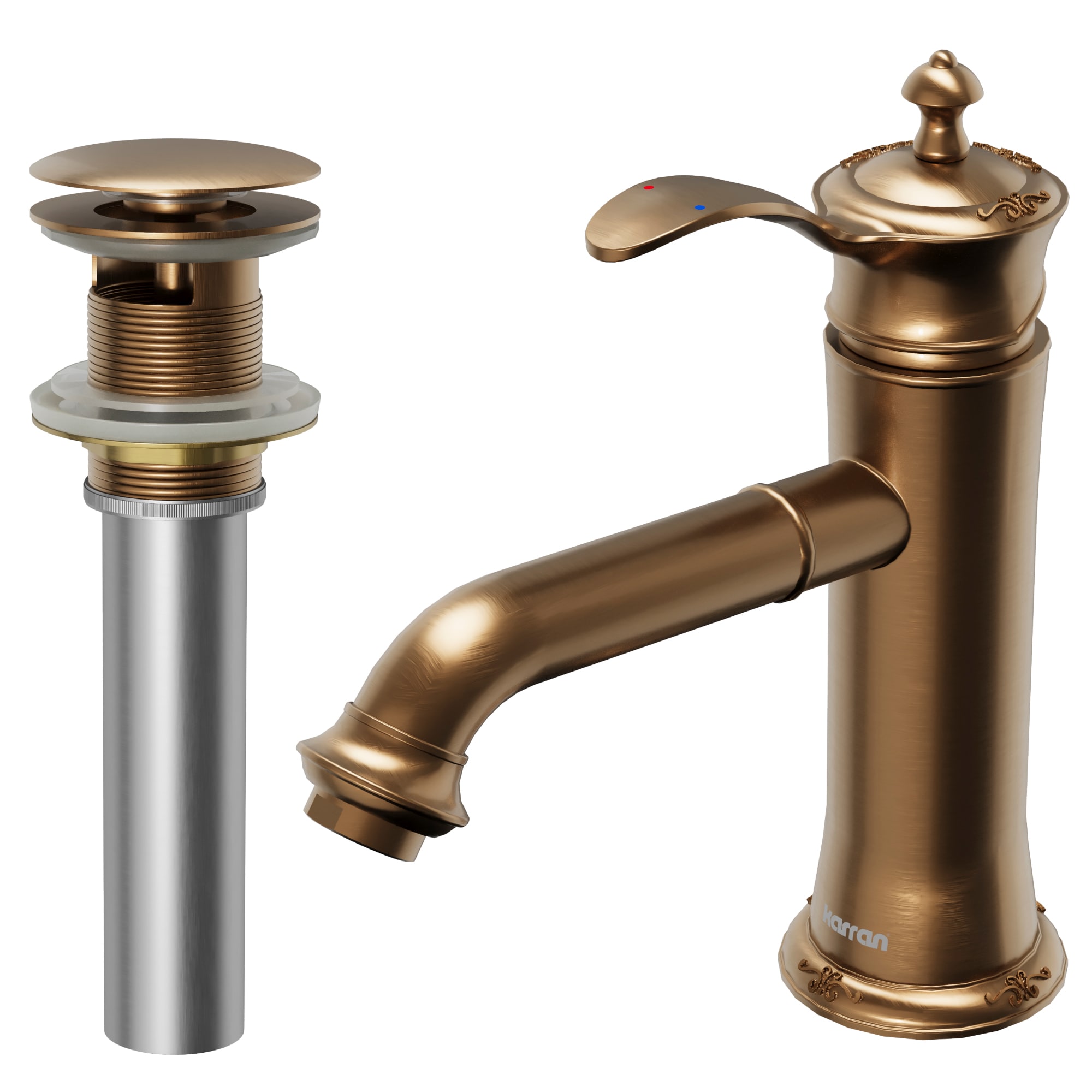 Karran KBF470BC Vineyard Brushed Copper Single hole 1-handle WaterSense Low-arc Residential Handle Bathroom Sink Faucet with Drain