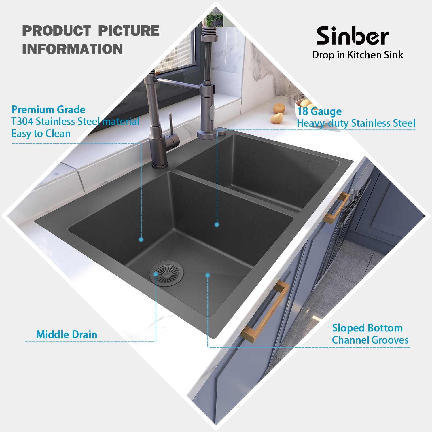 Sinber HT3322D-BR Kitchen-Sinks - View #4
