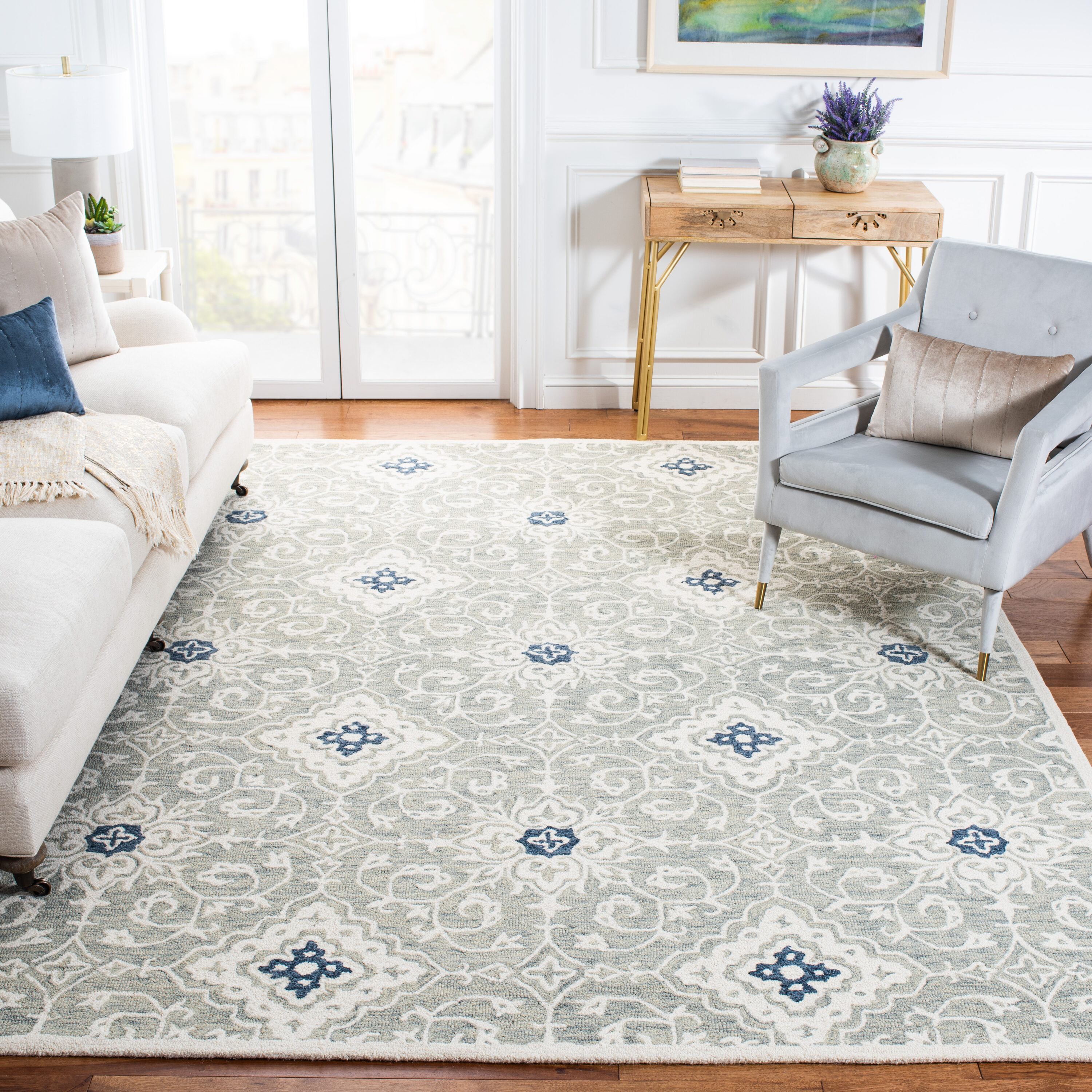  Roslyn 601 Ivory/Blue Traditional 9ft x 12ft Large Rectangle Rug