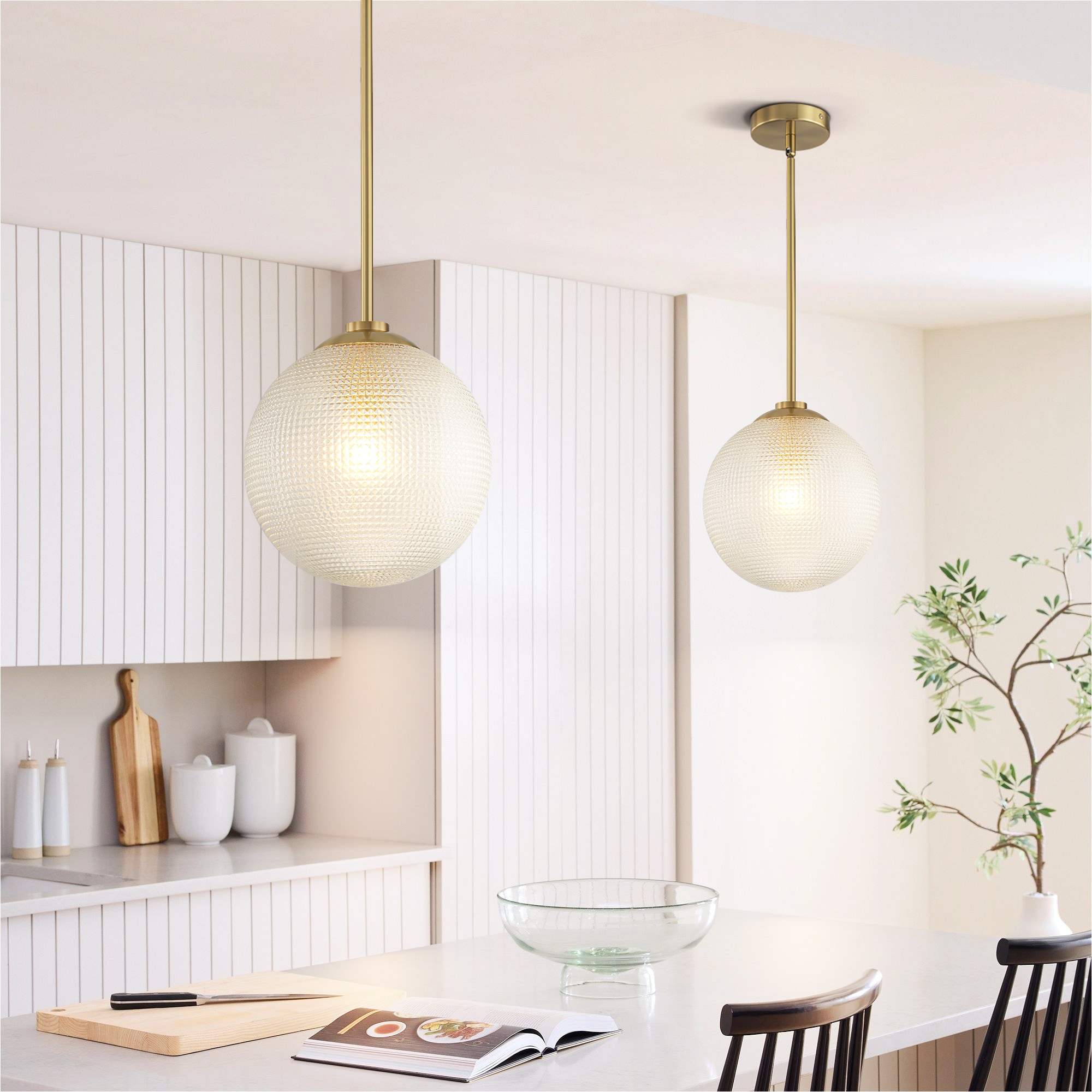 Rennnsan CL810149898 Carol 1 -Light Brushed Gold Glam Textured glass Globe Small Hanging Pendant light