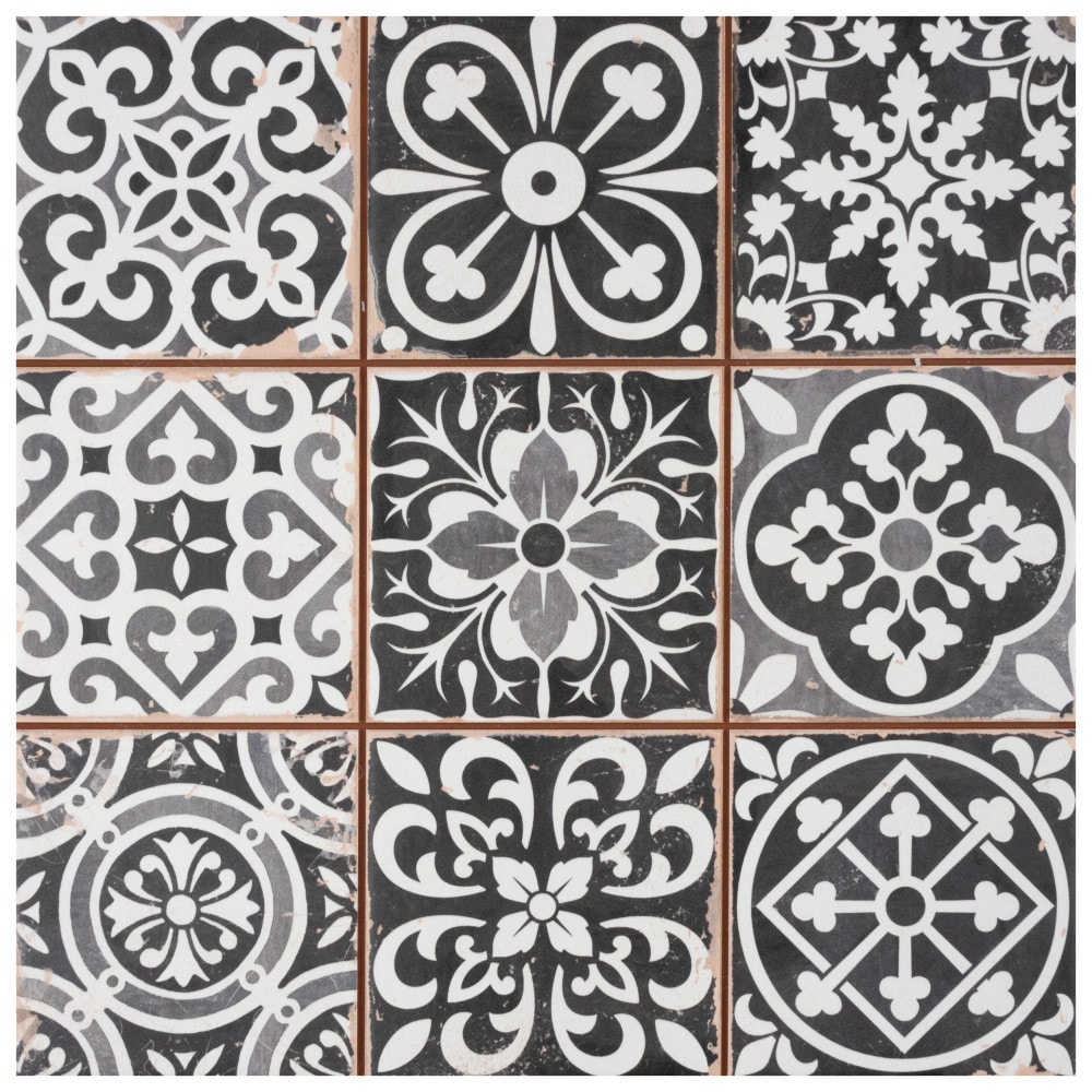 Affinity Tile FPEFAEN Faenza Nero 13-in x 13-in Matte Ceramic Patterned Floor and Wall Tile (12-sq. ft/ Carton)