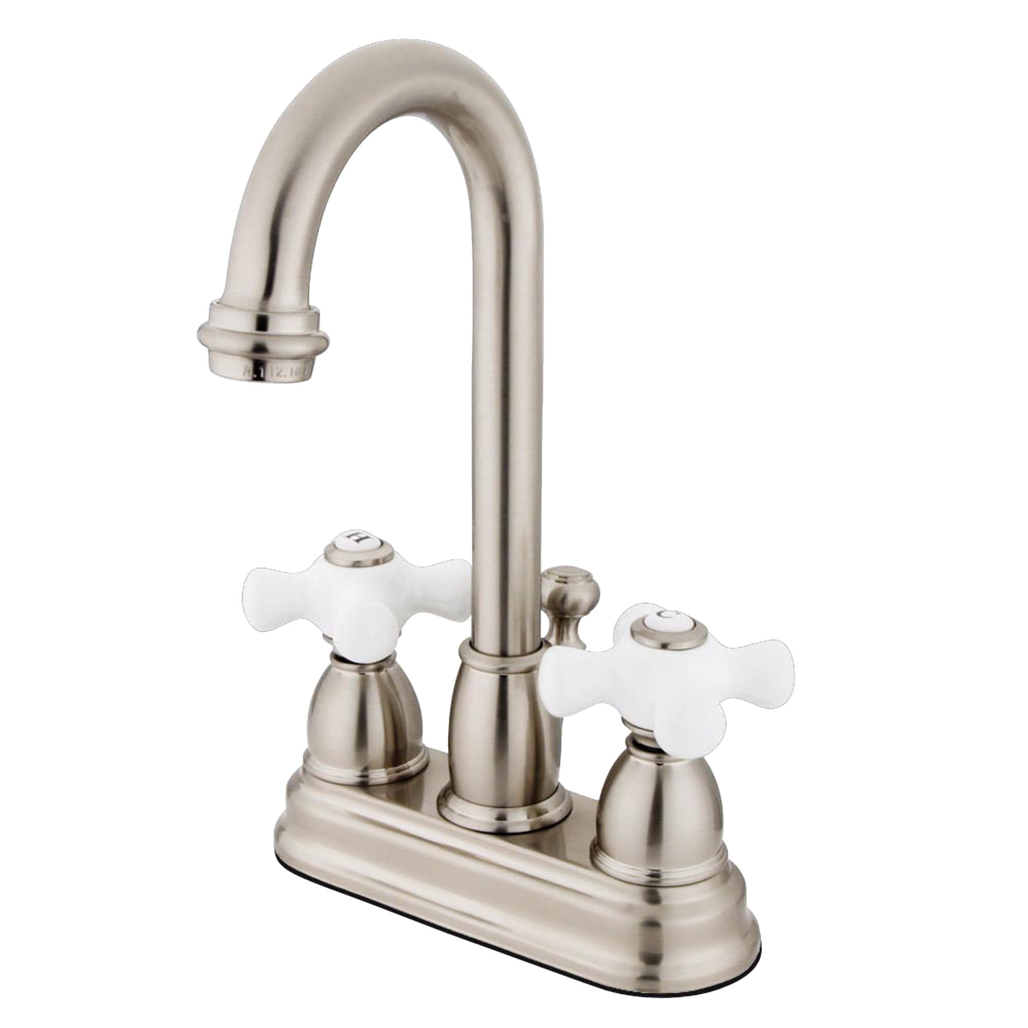 Elements of Design EB3618PX Chicago Satin nickel 4-in centerset 2-handle High-arc Residential Handle Bathroom Sink Faucet with Drain