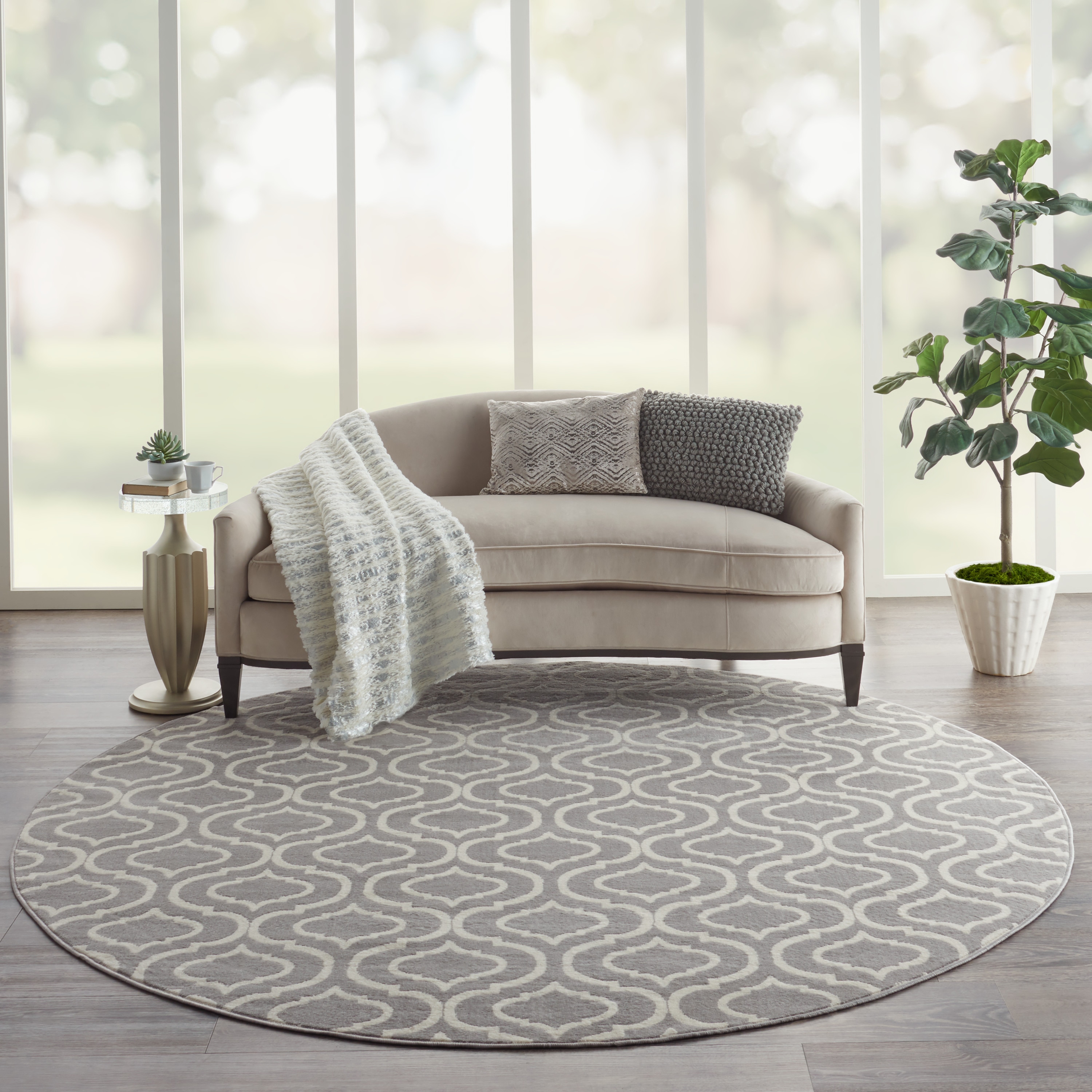 Nourison 99446326478 Jubilant 8 x 8 (ft) Loomed Polypropylene Grey Round Indoor Abstract Area rug
