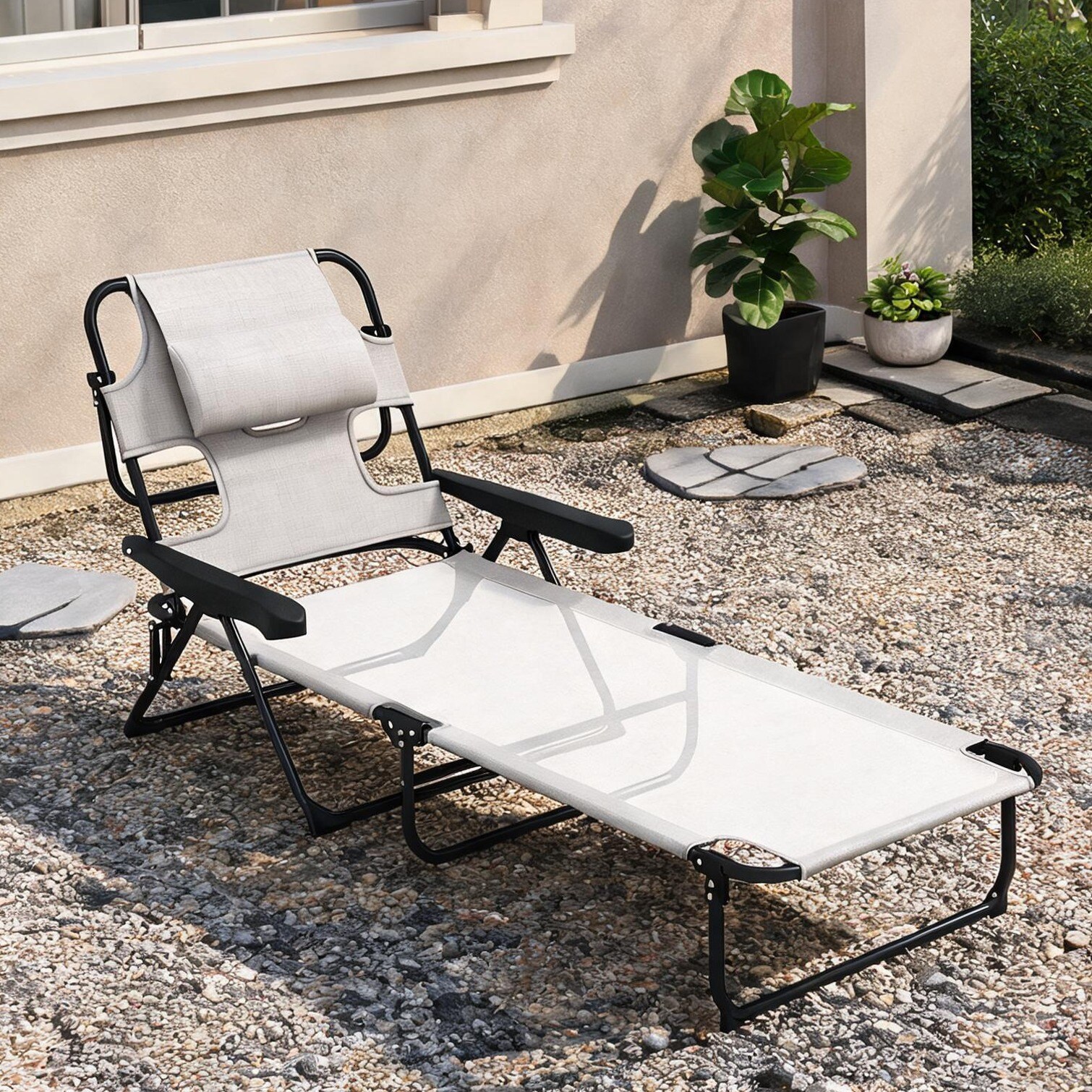 FlowLuxe Patio Seating - Soft White Adjustable Tanning Chaise Lounge 4 ...
