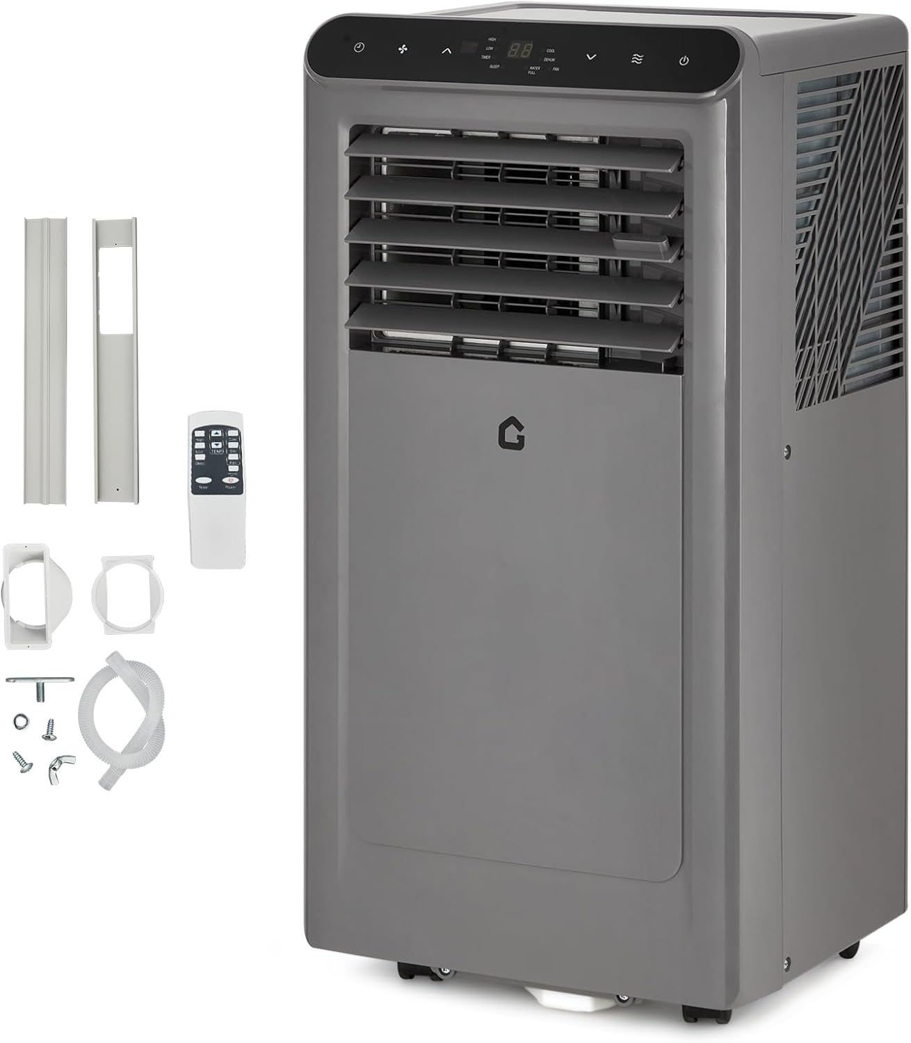 Qeetex LHF-DYQ-PHO-337J97FQ Portable Air Conditioner with Remote Control 10000 BTU Unit for Rooms Up to 450 Sq/ Ft 3-In-1 Quiet AC  Dehumidifier  Fan Includes Window Installation Kit  24-Hour Timer Sleep Mode Grey