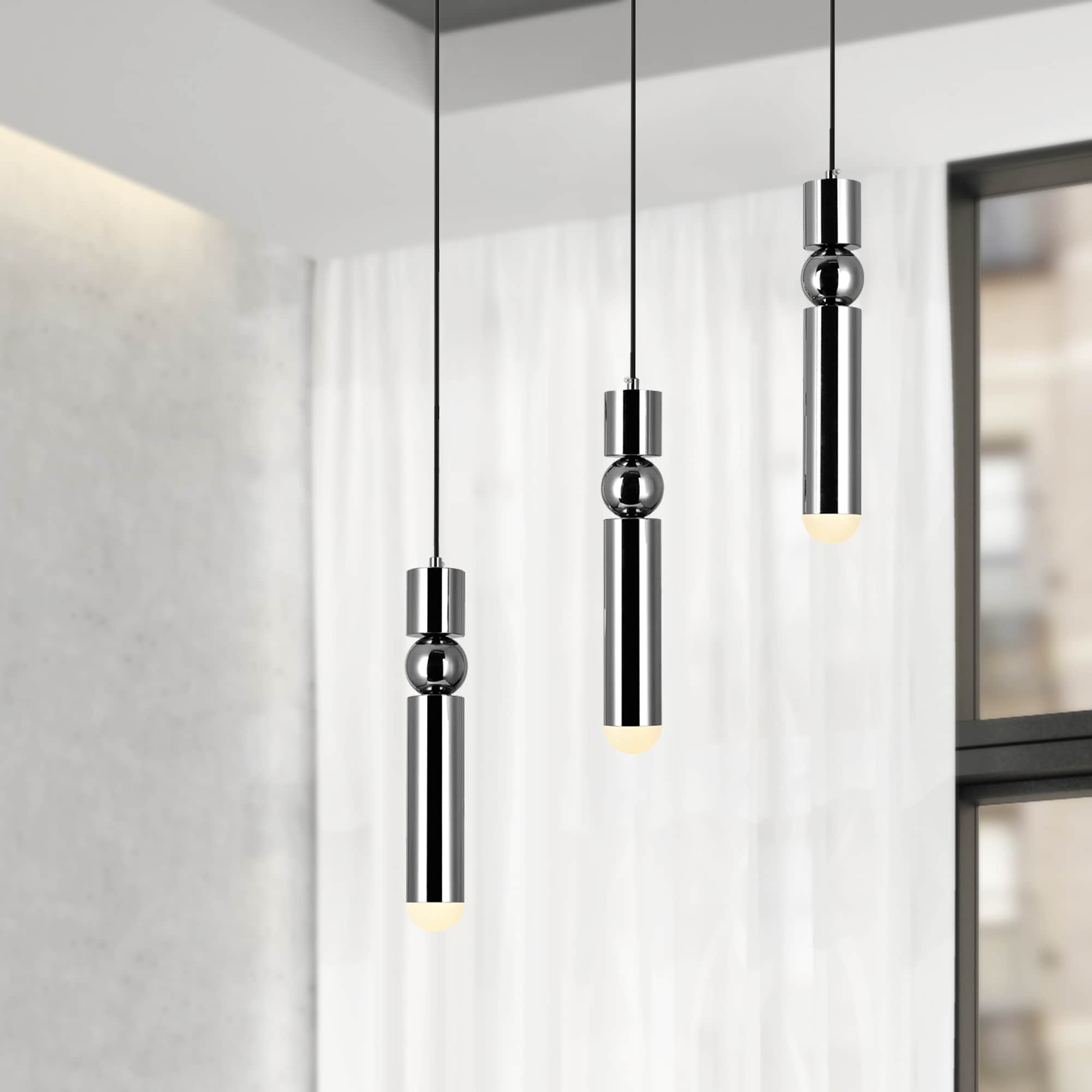 CWI Lighting 1225P20-3-613 Chime Polished Nickel Modern/contemporary Integrated LED For Use in Bathrooms, Bedrooms, Dining Rooms, Foyers, Kitchens, Living Rooms Chandelier