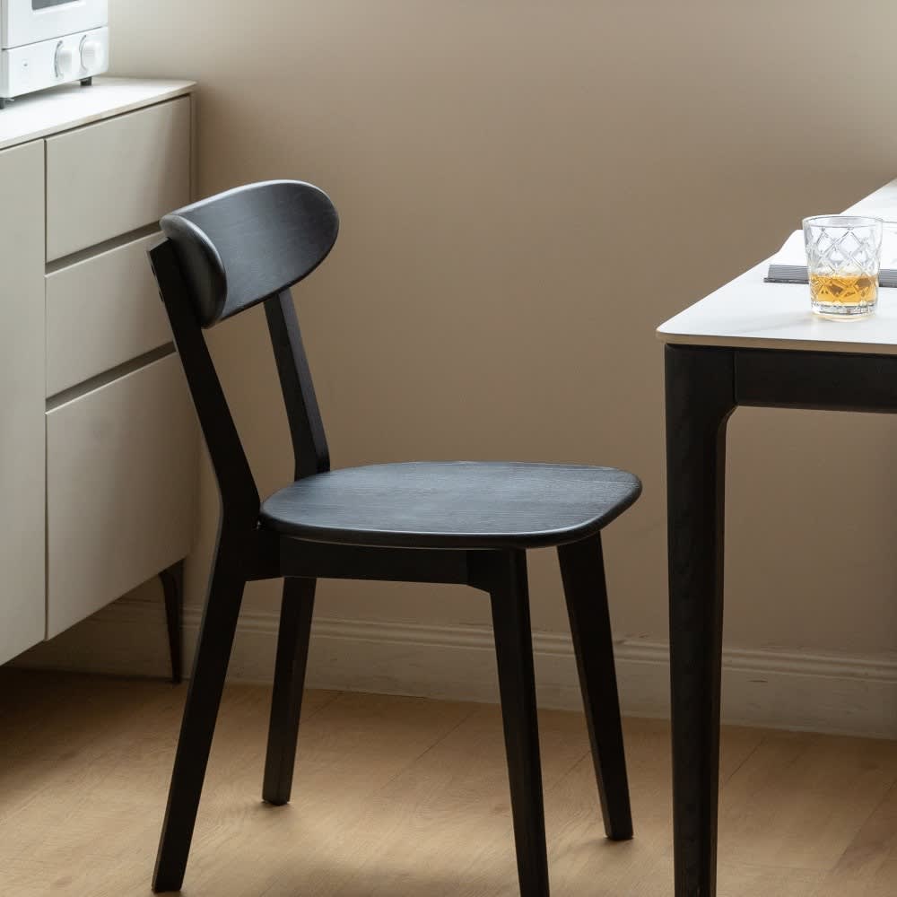 Coolbibila Mid Century Black Solid Wood Armless Dining Chair with Curved Back for Living Room Kitchen Single