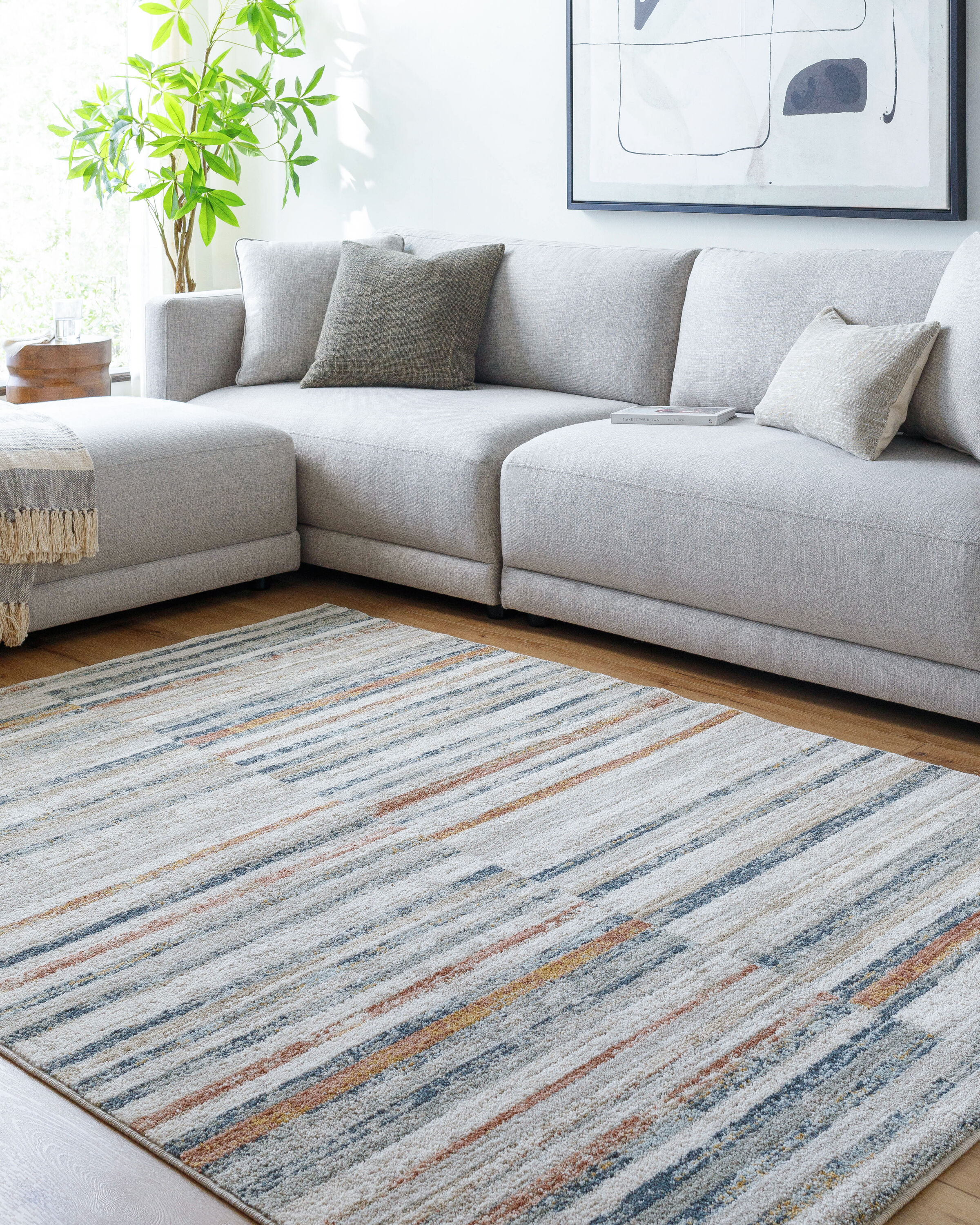 Livabliss BCM2332-2773 Beckham 2 x 7 (ft) Flatweave Gray Rectangular Indoor Stripe Mid-Century Modern Pet Friendly Runner rug