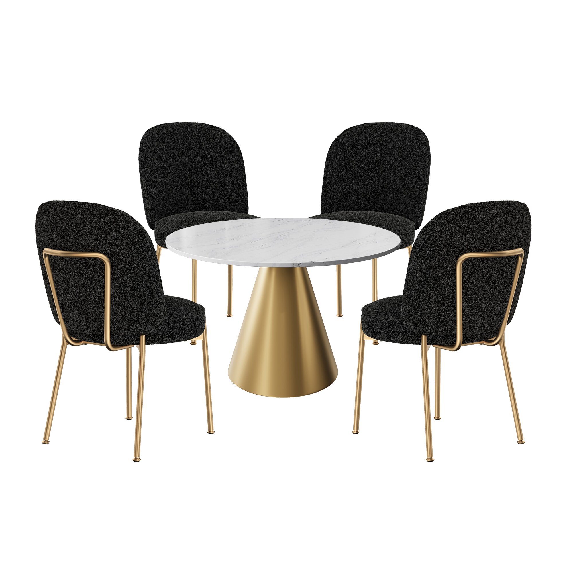 Clihome CL-R3WHBGDM08 Black Chair/White Table Contemporary/Modern Dining Room Set with Round Table ( Seats 4 )